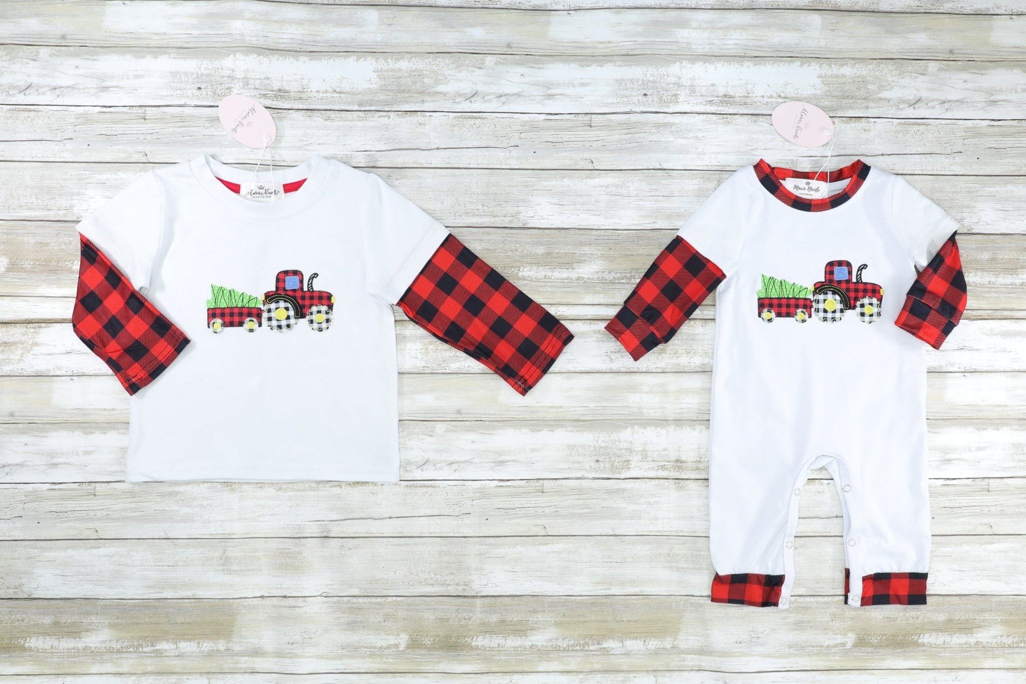 Buffalo Plaid Christmas Tree Tractor Shirt - Marie Nicole Clothing