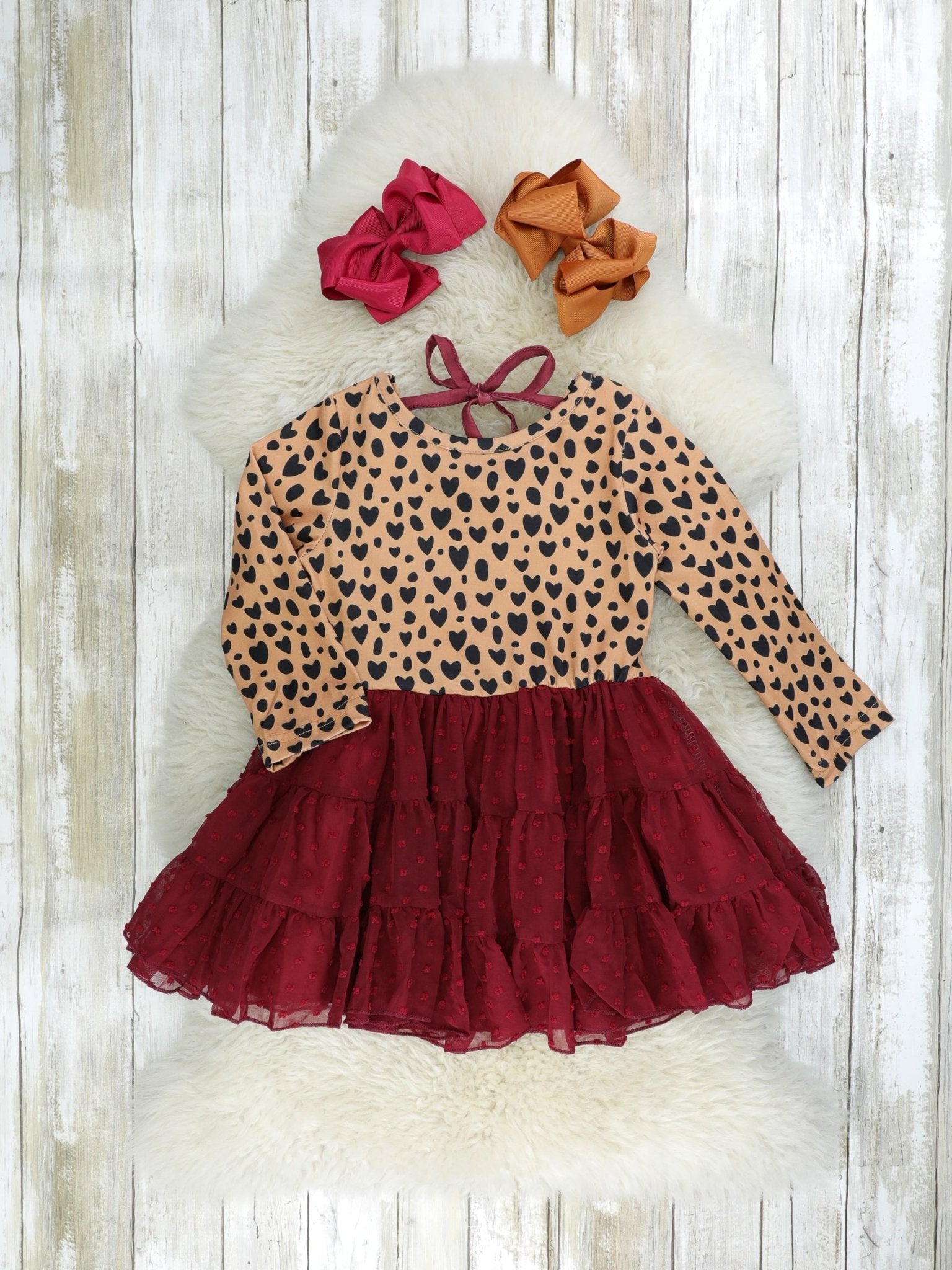 Cheetah Hearts Swiss Dot Tie Dress - Marie Nicole Clothing