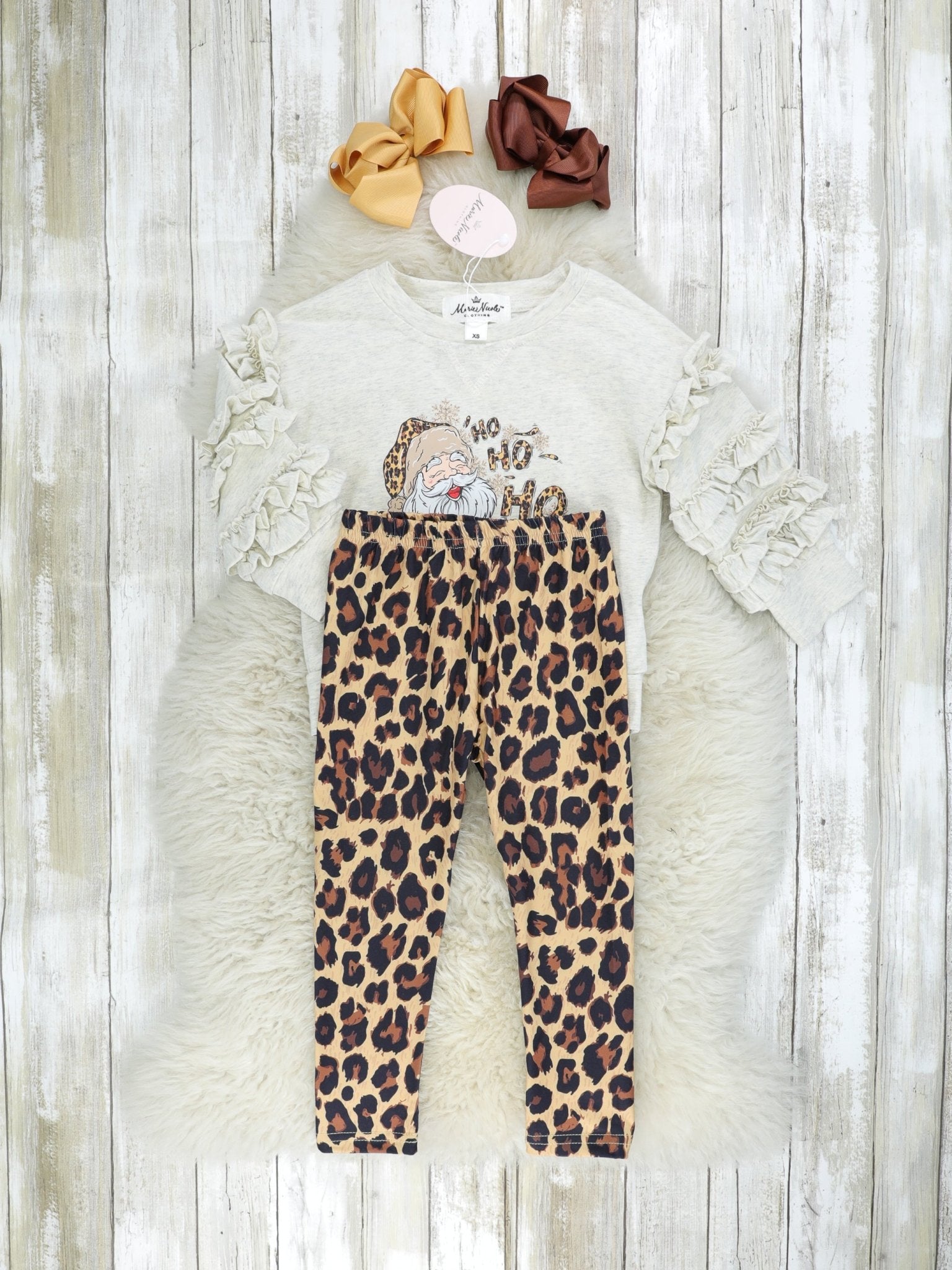 Leopard Santa Ruffle Outfit - Marie Nicole Clothing