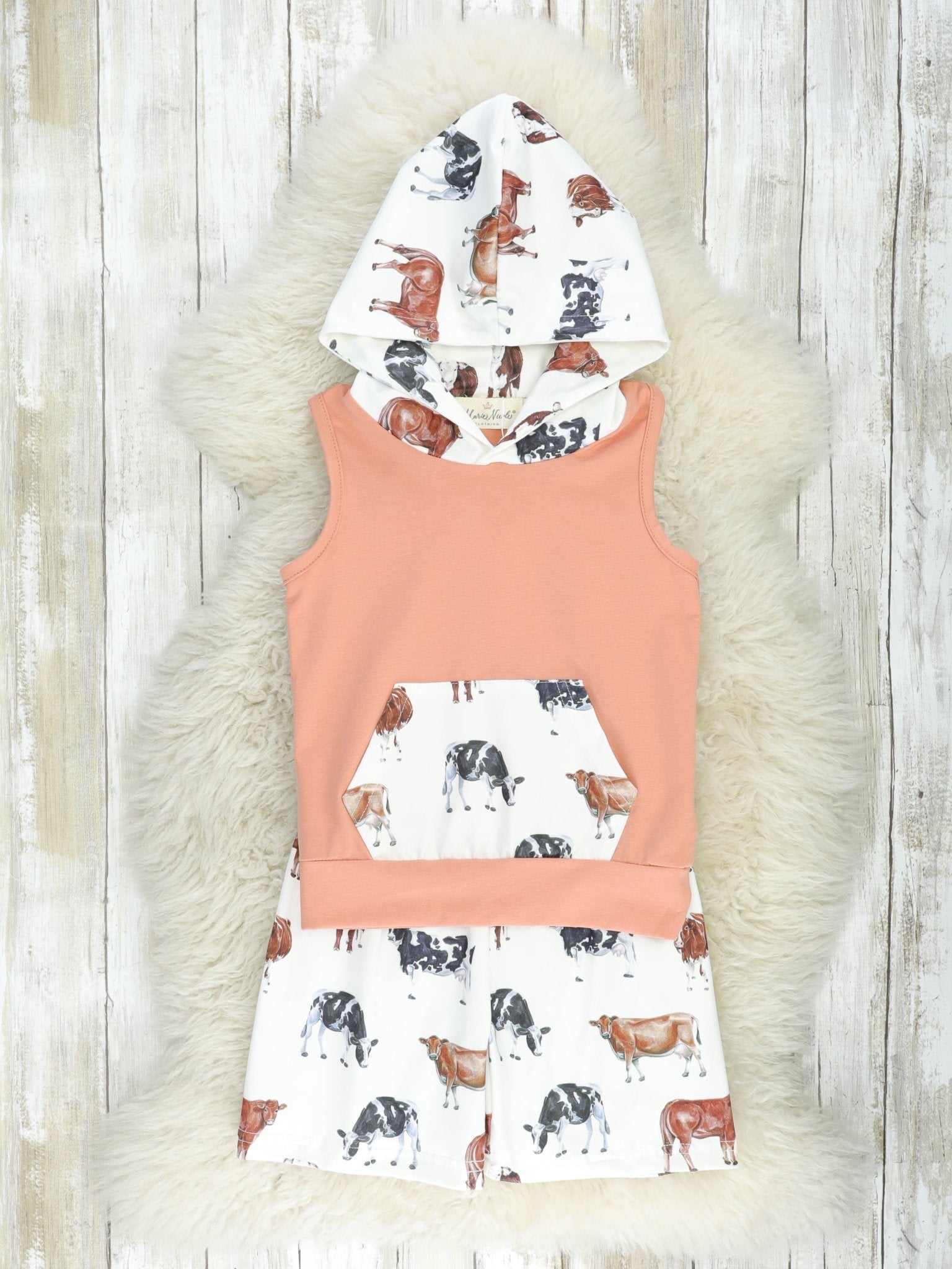 Tan Cow Hoodie Outfit - Marie Nicole Clothing