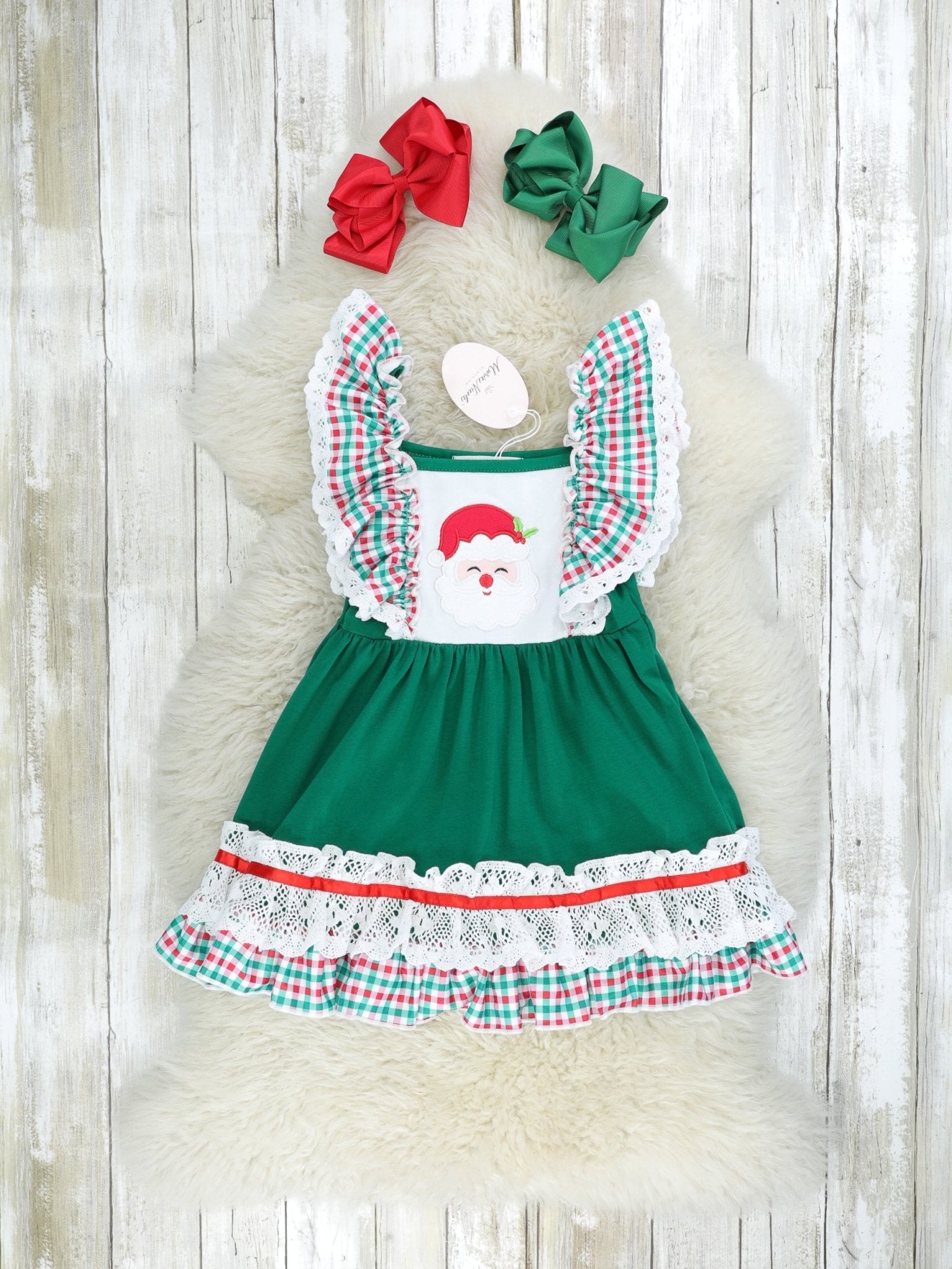 Hunter Green Santa Flutter Sleeve Dress - Marie Nicole Clothing