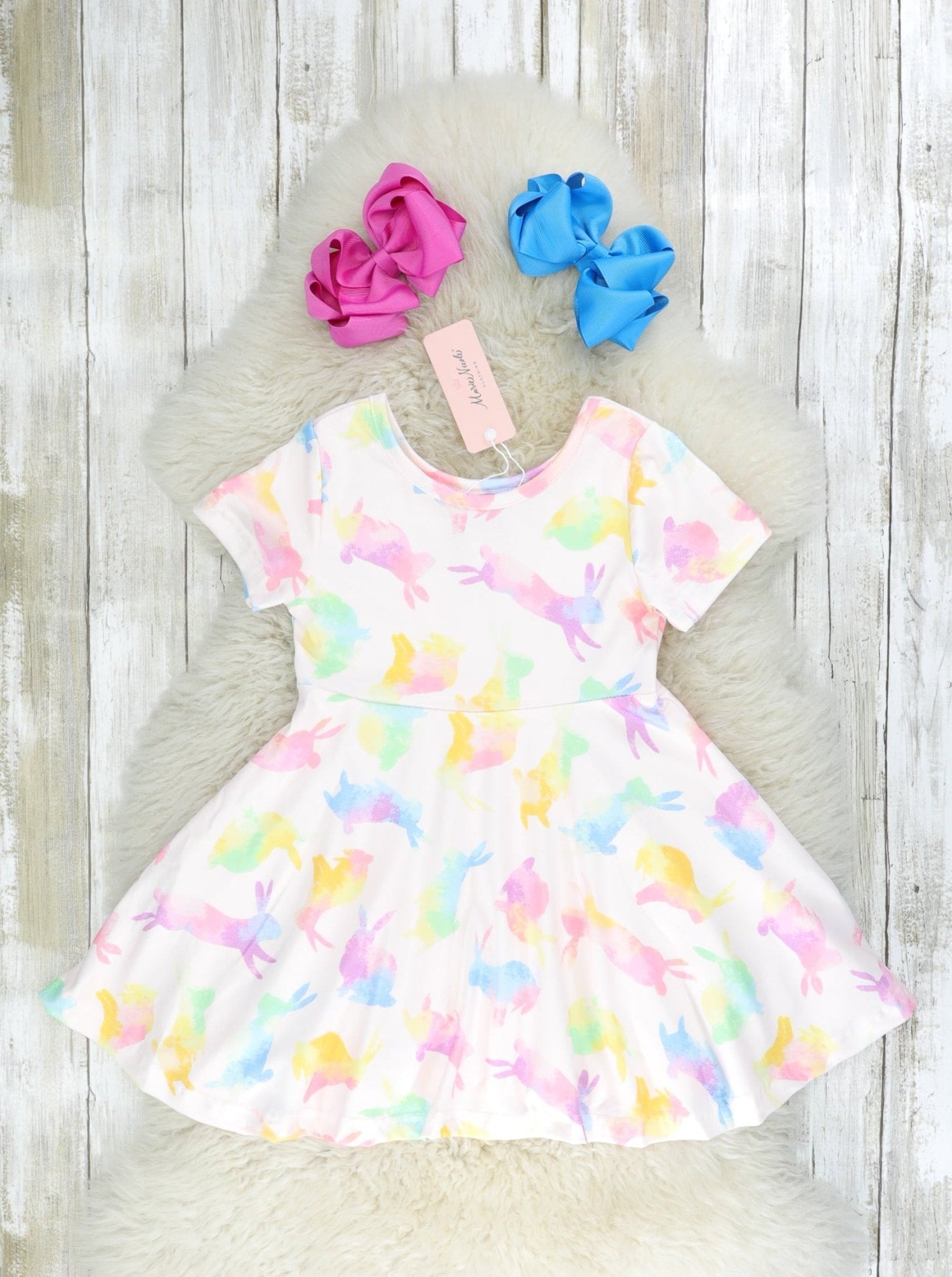 Watercolor Bunny Swing Dress - Marie Nicole Clothing