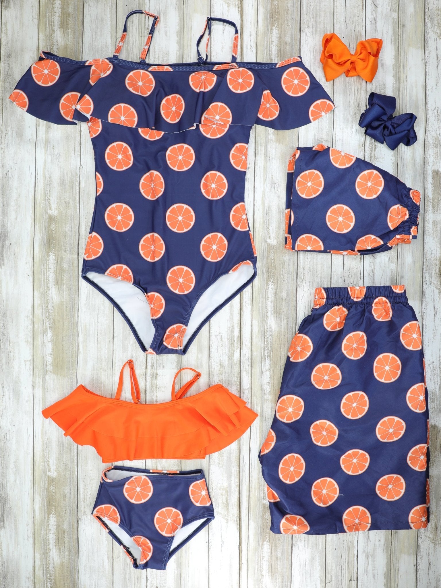 Family Orange & Navy Blue Swimsuit - Marie Nicole Clothing