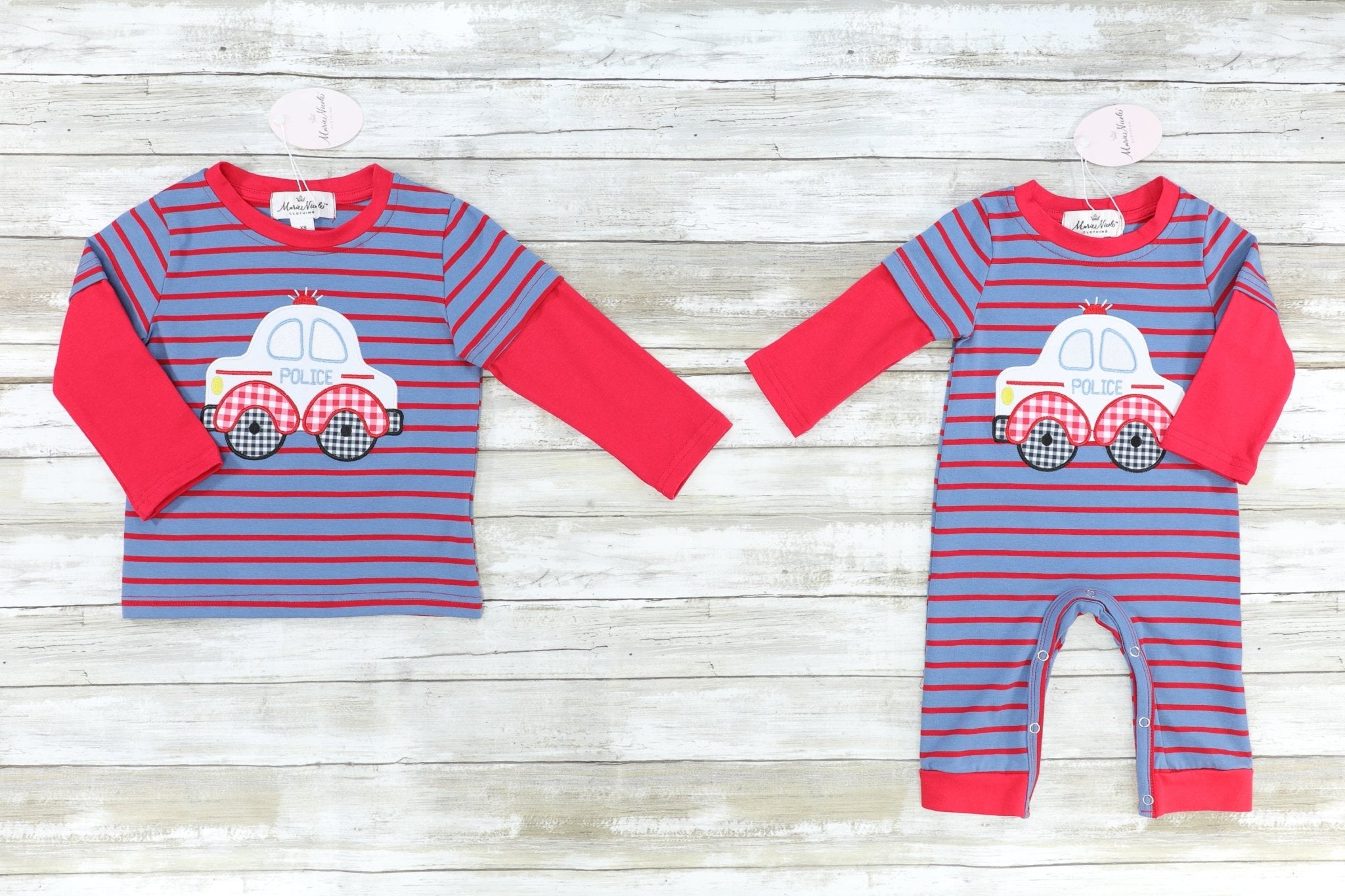 Blue & Red Striped Police Car Shirt - Marie Nicole Clothing