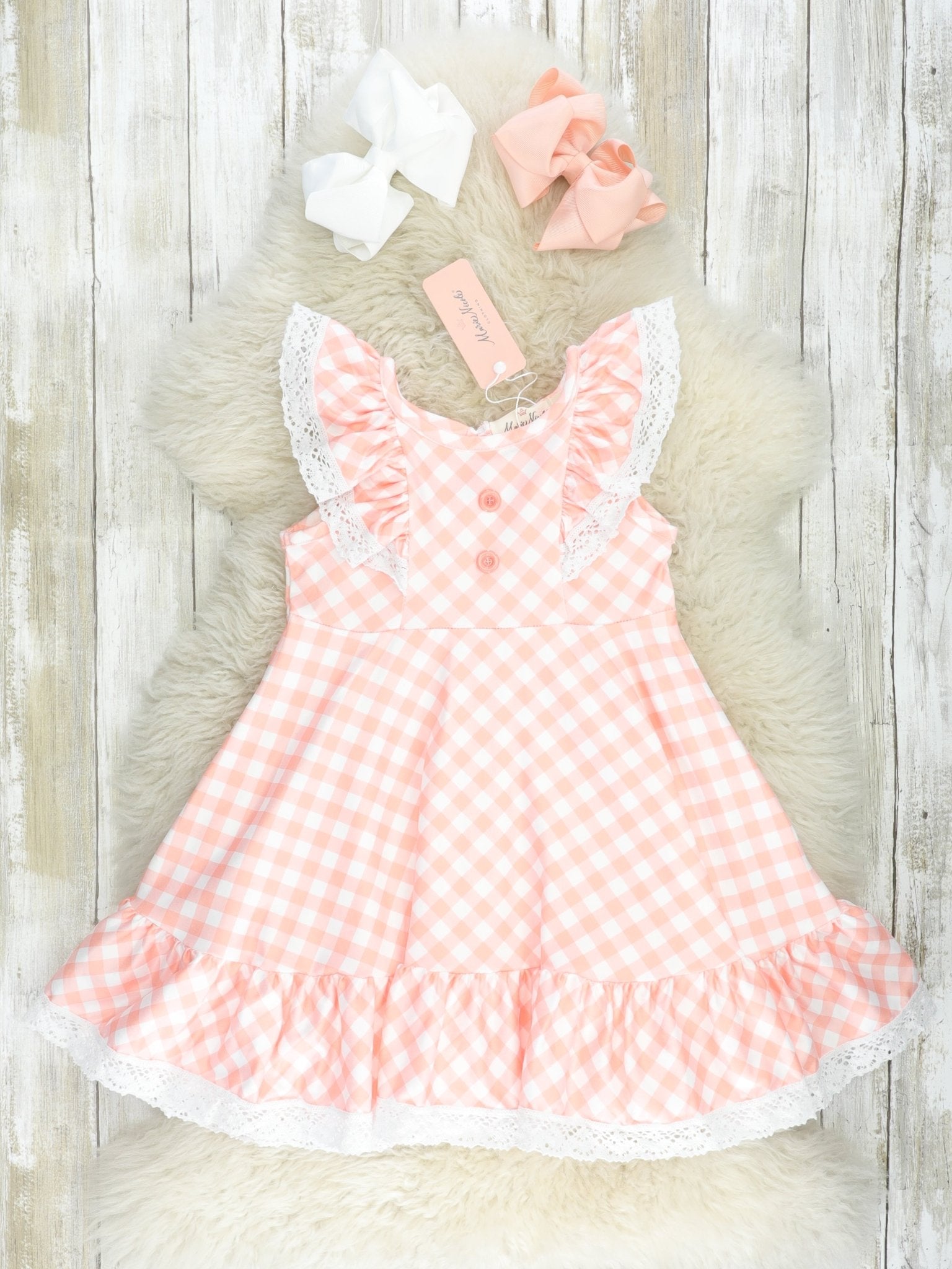 Orange Gingham Ruffle Dress - Marie Nicole Clothing