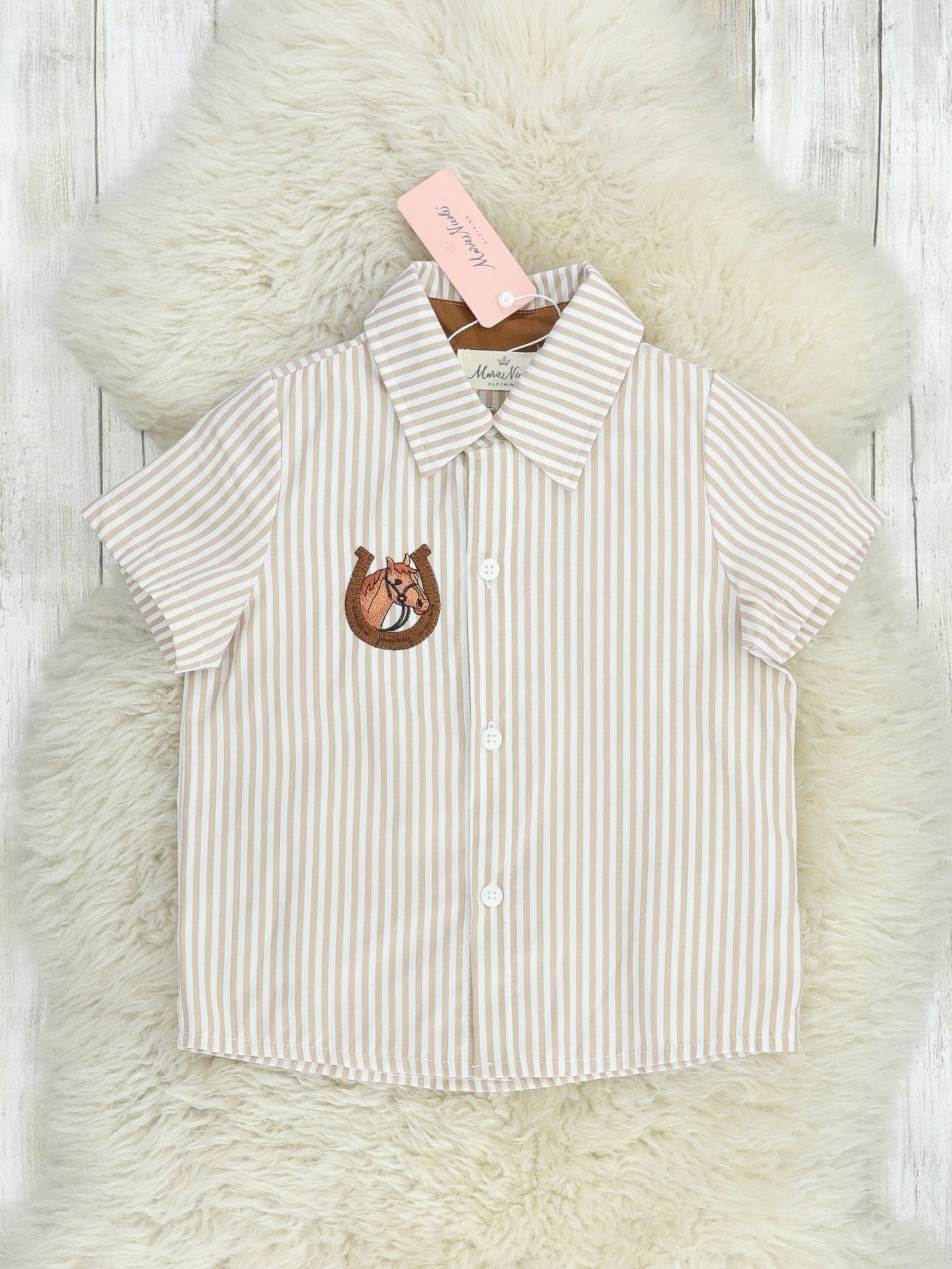 Tan Striped Horse Polo - Marie Nicole Clothing