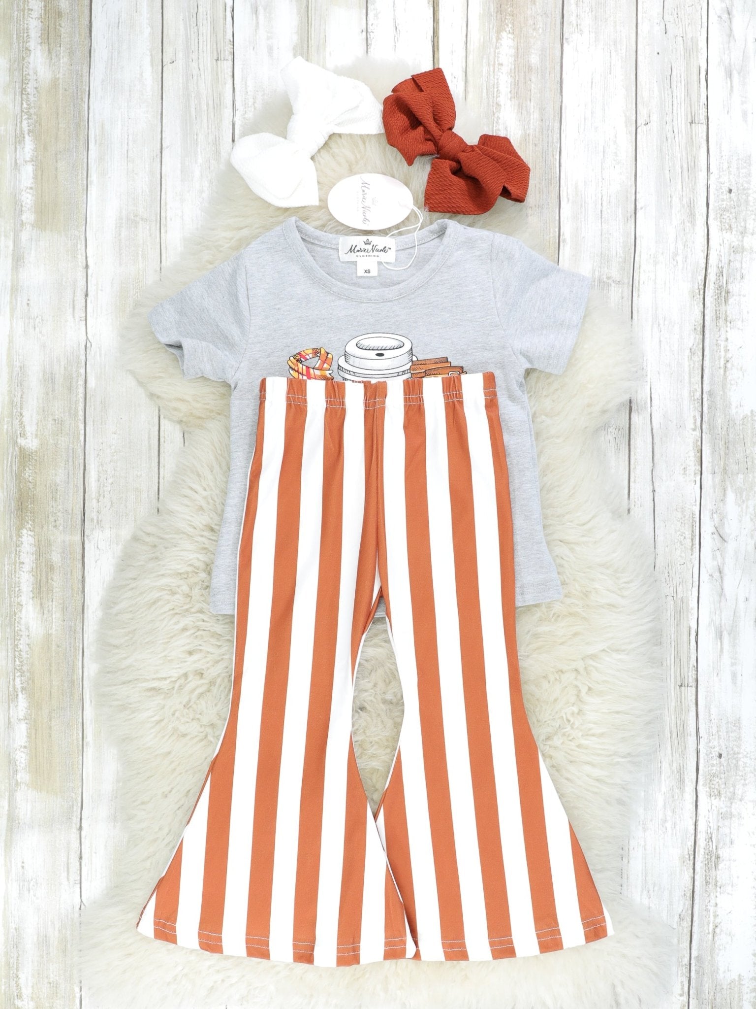 Fall Y'all Basics & Striped Bell Bottoms Outfit - Marie Nicole Clothing