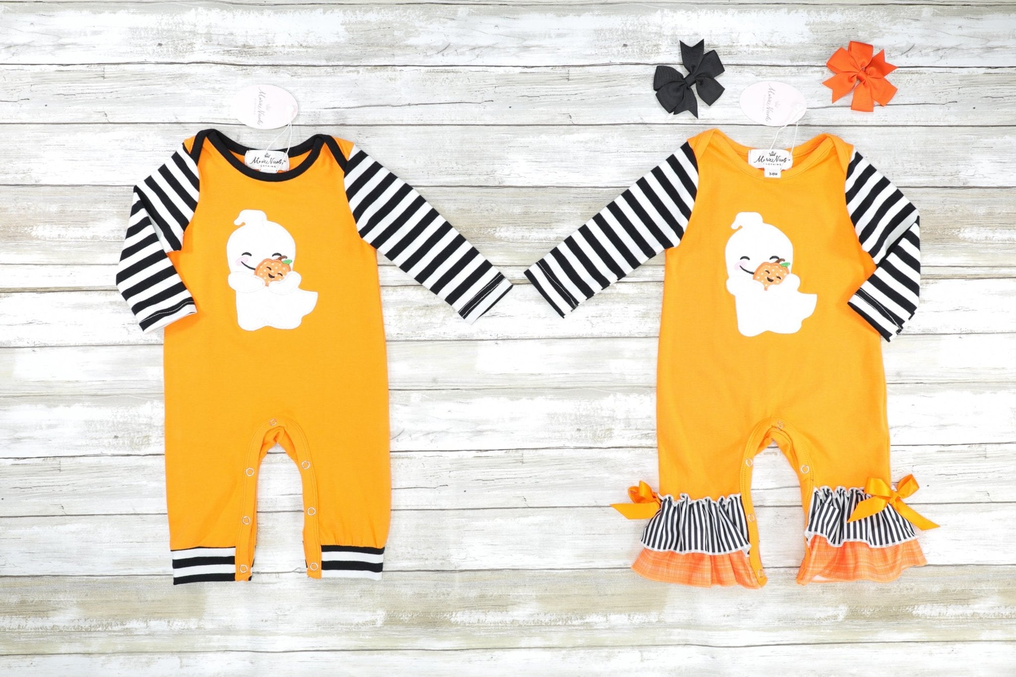 Striped Raglan Cuddle Ghost Romper - Marie Nicole Clothing