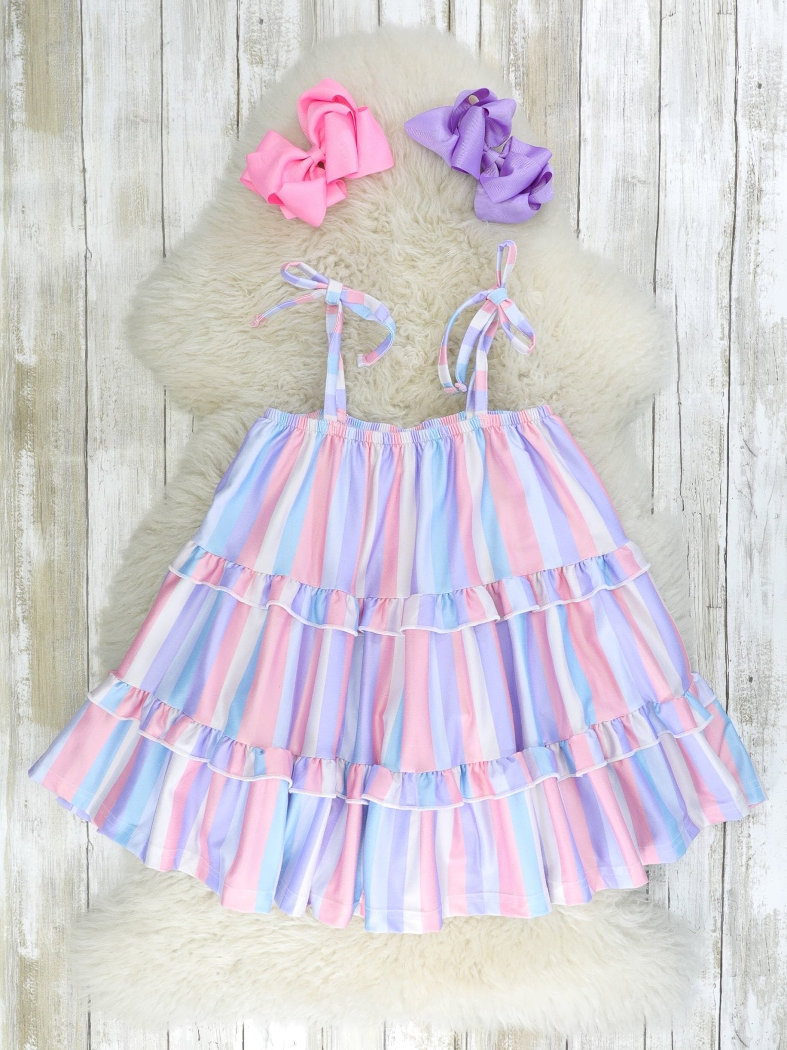 Mauve & Lavender Striped Tiered Tie Dress - Marie Nicole Clothing