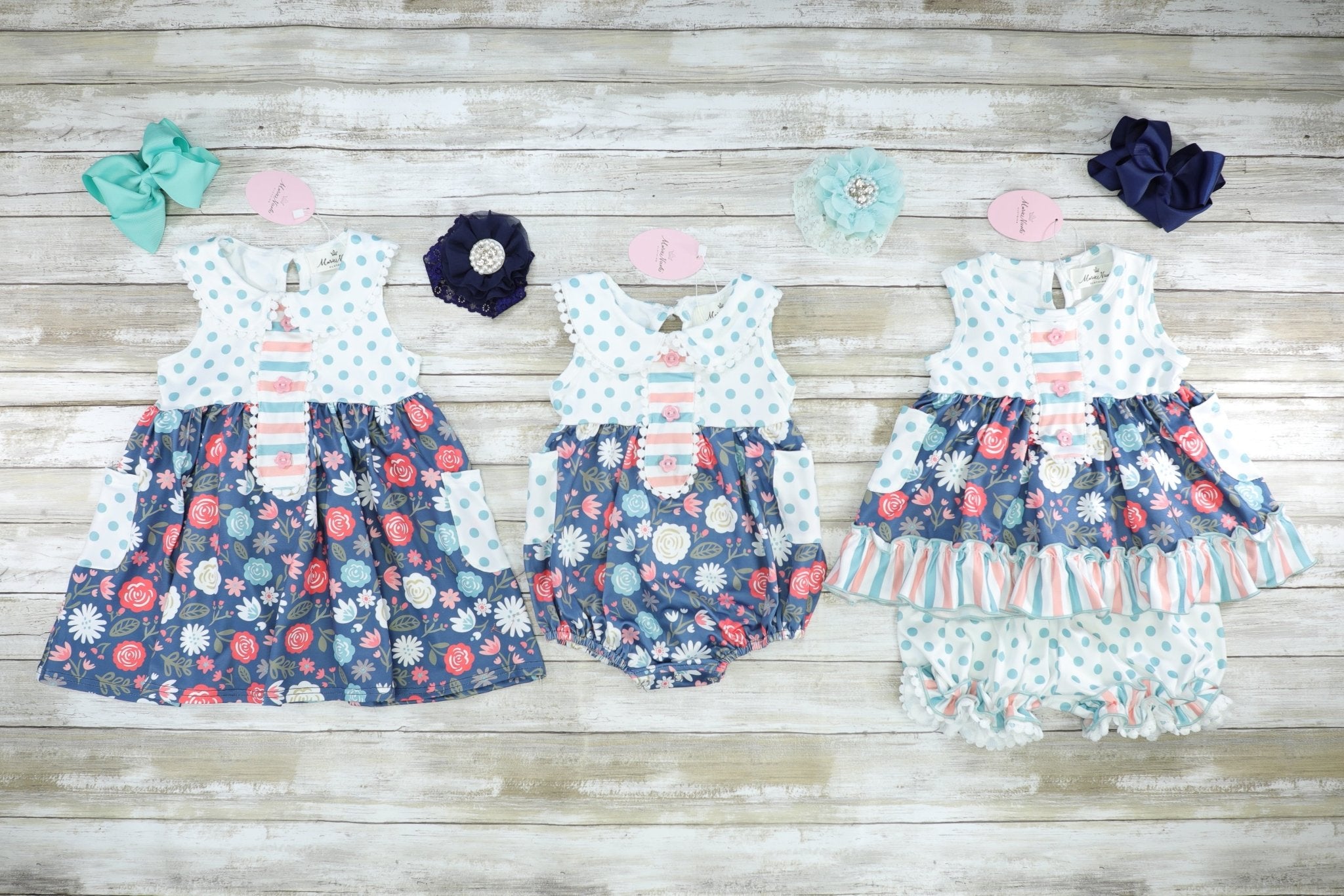 Navy Floral Polka Dotted Outfit - Marie Nicole Clothing