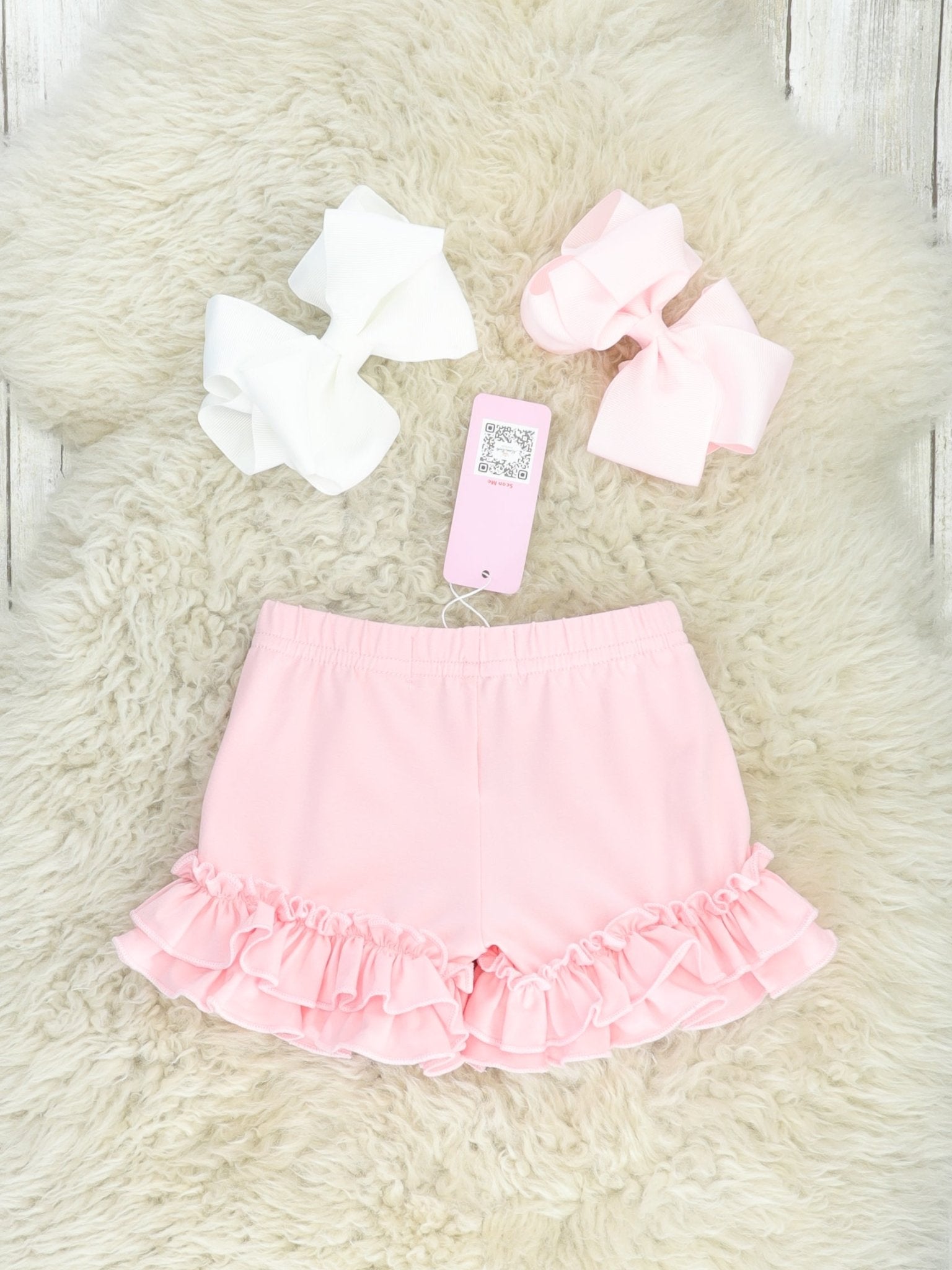 Cotton Ruffle Hem Shorts - Light Pink - Marie Nicole Clothing