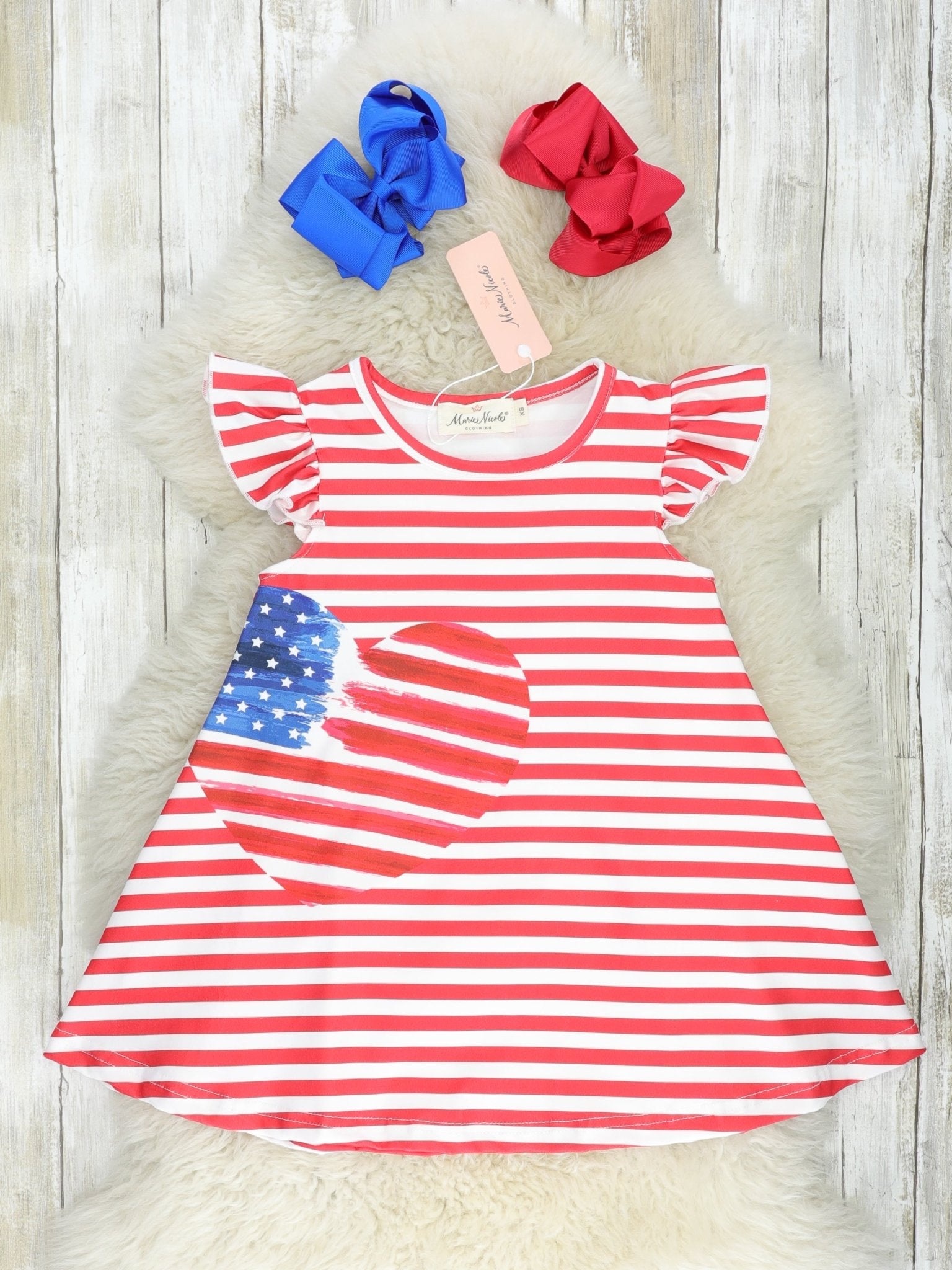 Patriotic Stripe Heart Ruffle Dress - Marie Nicole Clothing