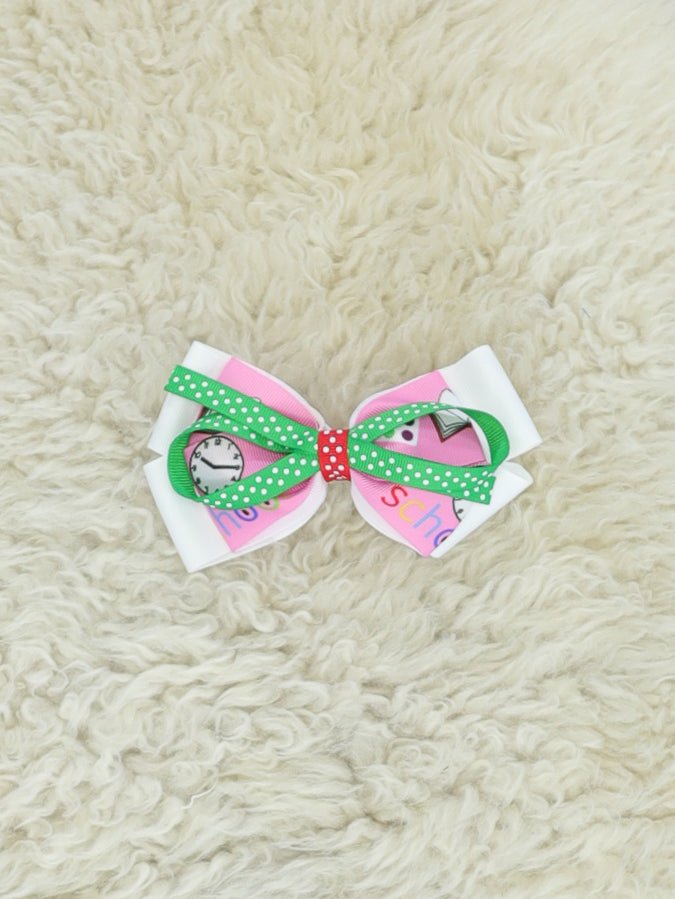 Pink & Green Book Bow - Marie Nicole Clothing
