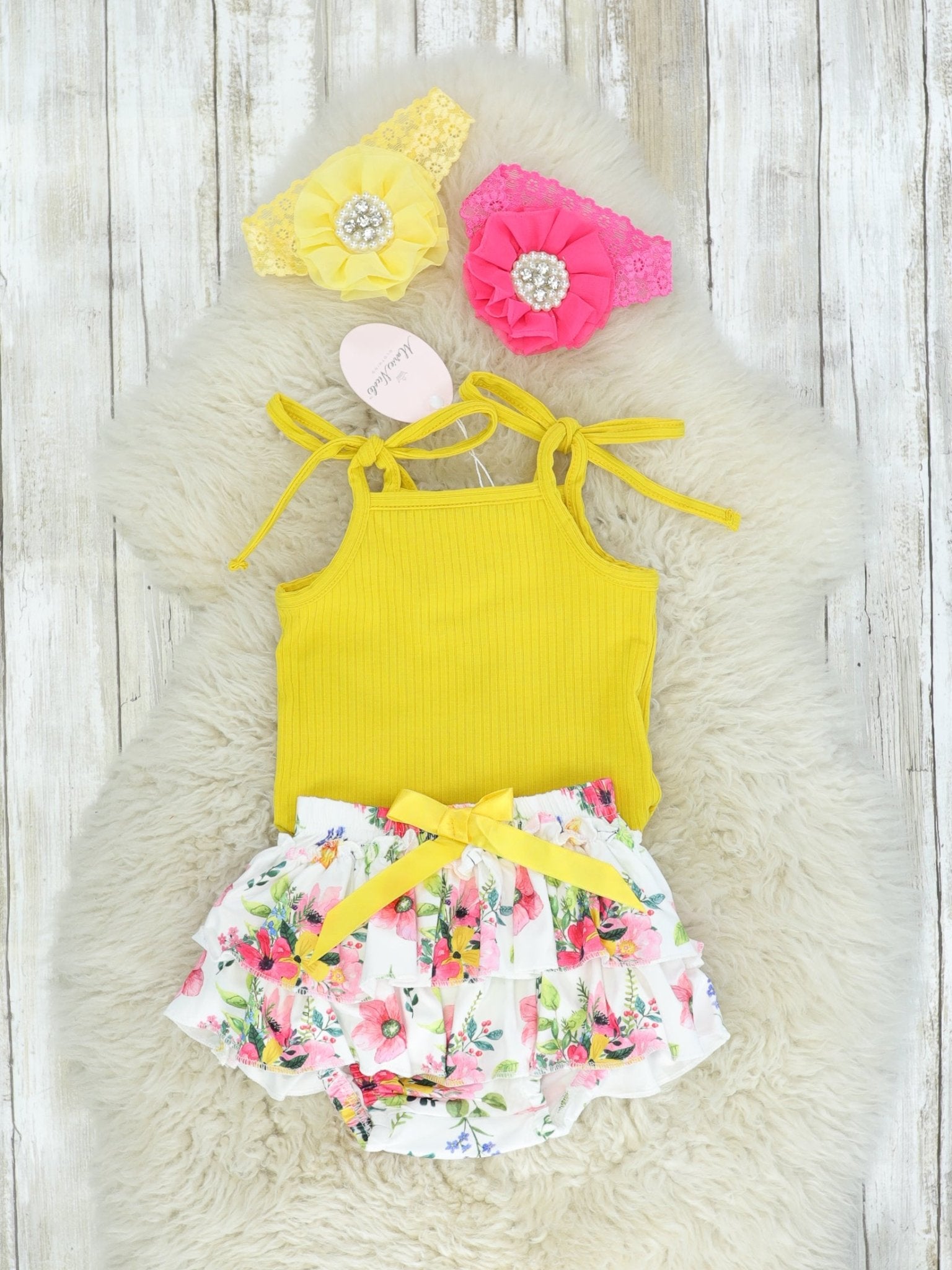 Mustard Tank & Floral Ruffle Skirt Outfit - Marie Nicole Clothing