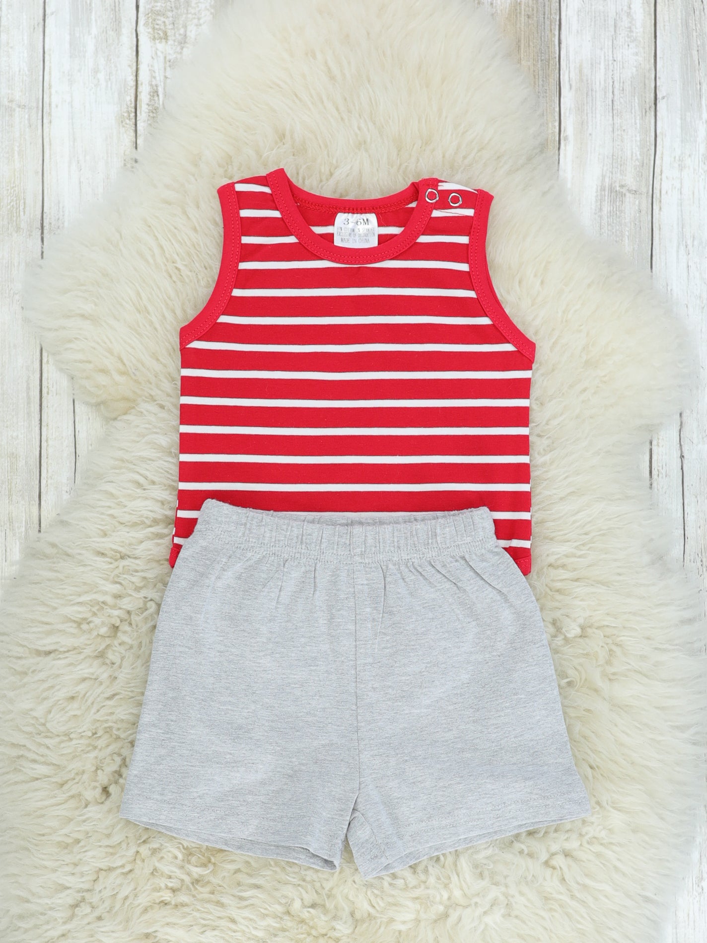 Red Striped Bubble & Crab Shorts Outfit - Marie Nicole Clothing