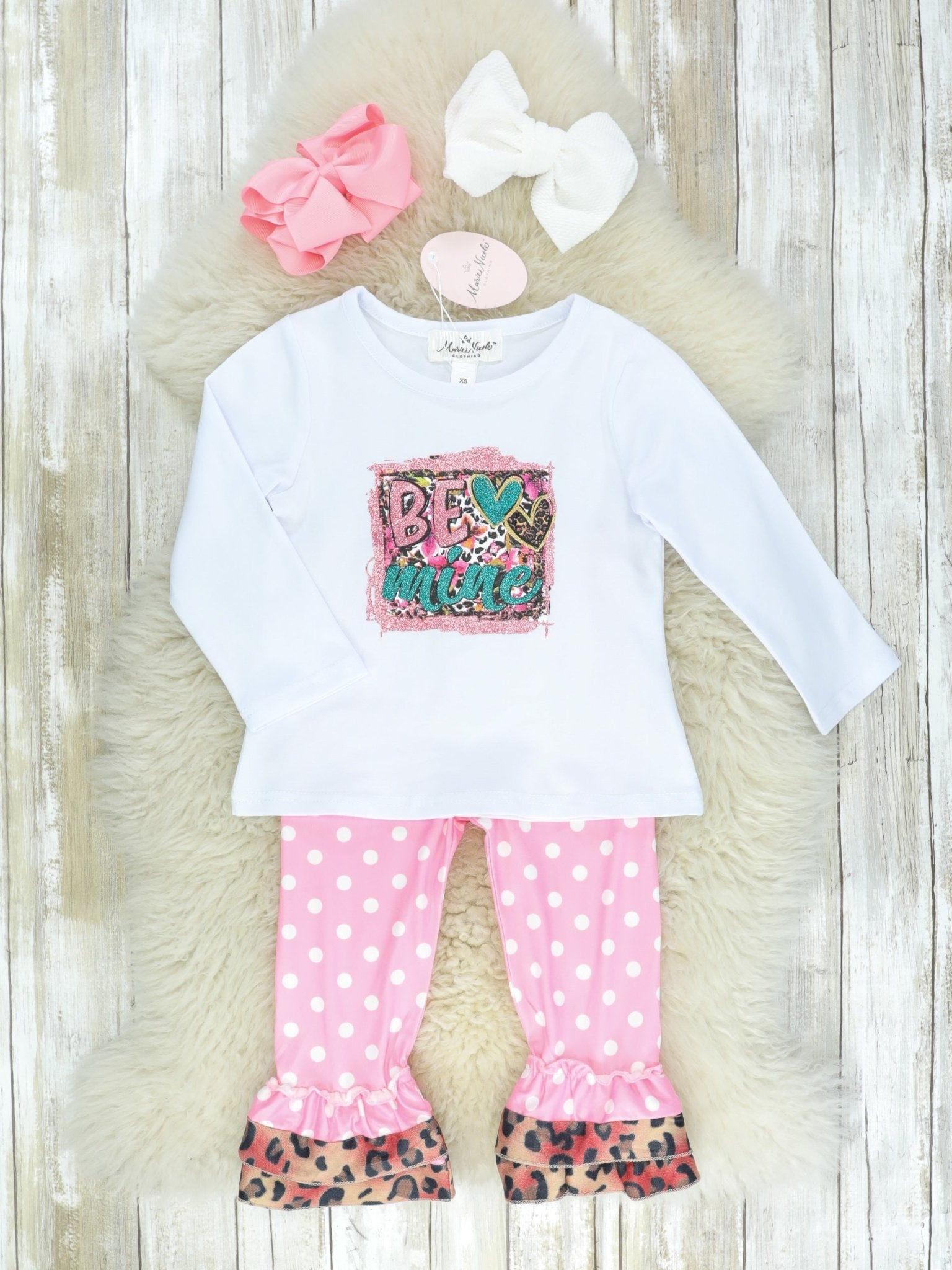 Pink Polka Dotted "Be Mine" Outfit - Marie Nicole Clothing