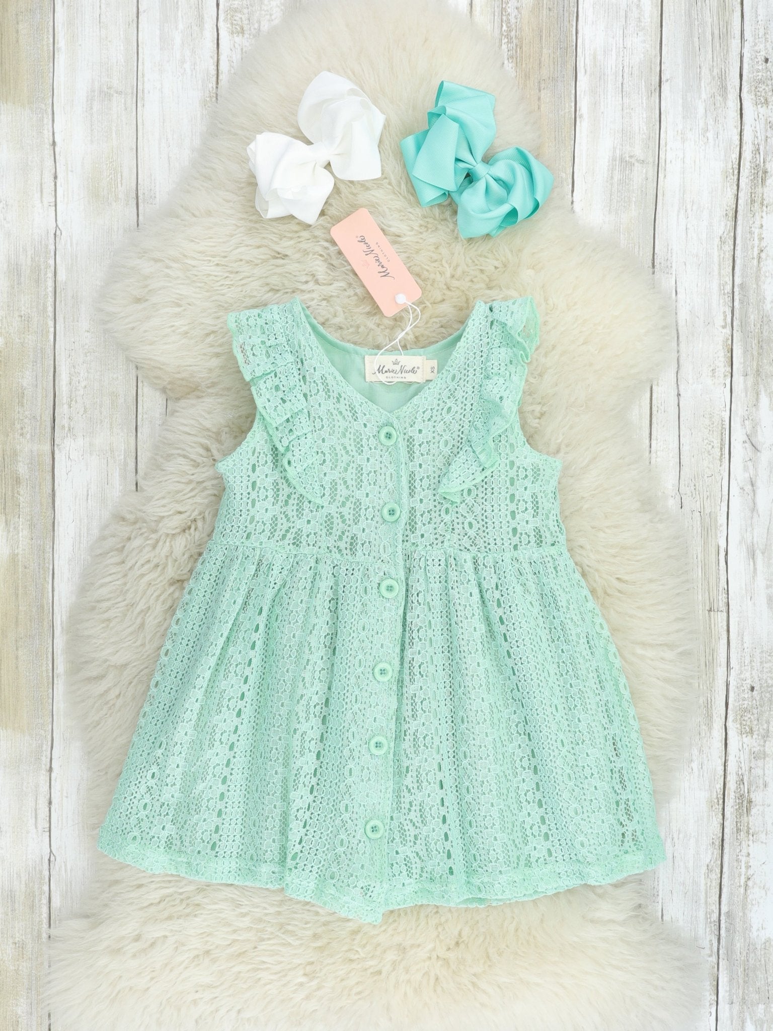 Mint Lace Button Dress - Marie Nicole Clothing