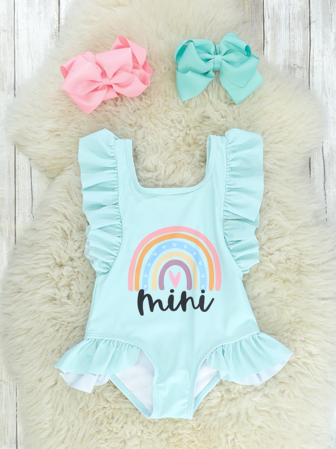 Mom & Me Teal Rainbow Swimsuit - Marie Nicole Clothing