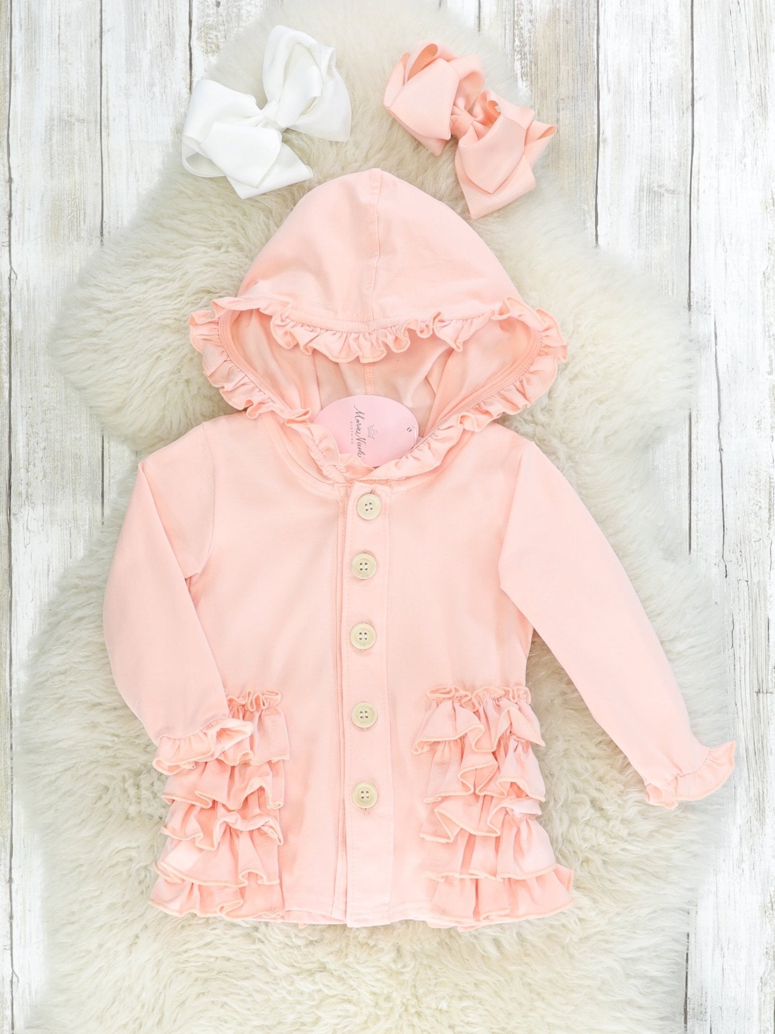 Cotton Ruffle Hooded Cardigan - Multiple Colors - Marie Nicole Clothing