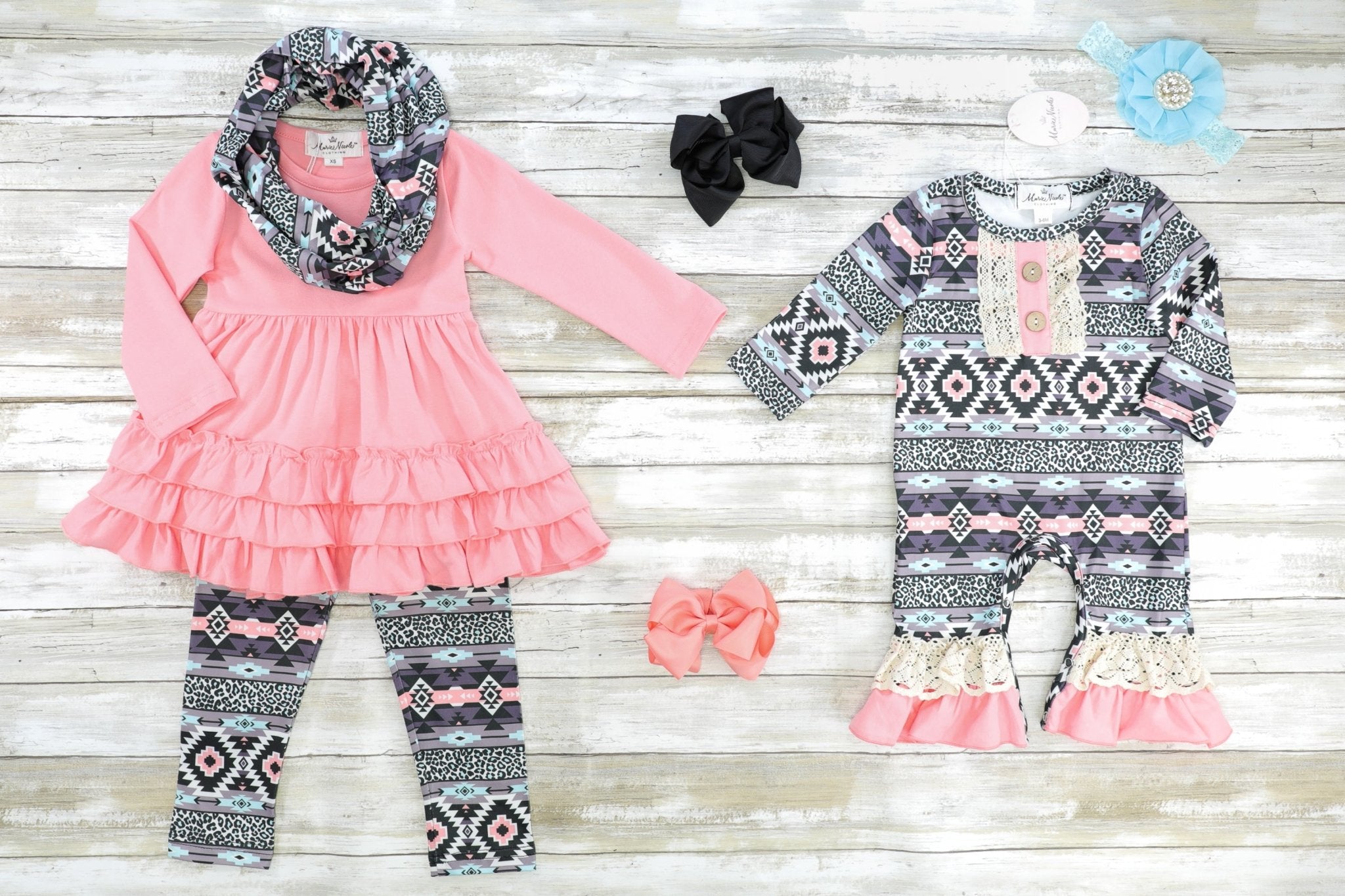 Aztec Crochet Ruffle Romper - Marie Nicole Clothing