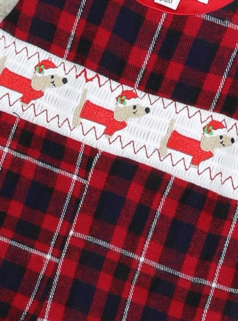 Red Plaid Smocked Dachshund Johnny - Marie Nicole Clothing