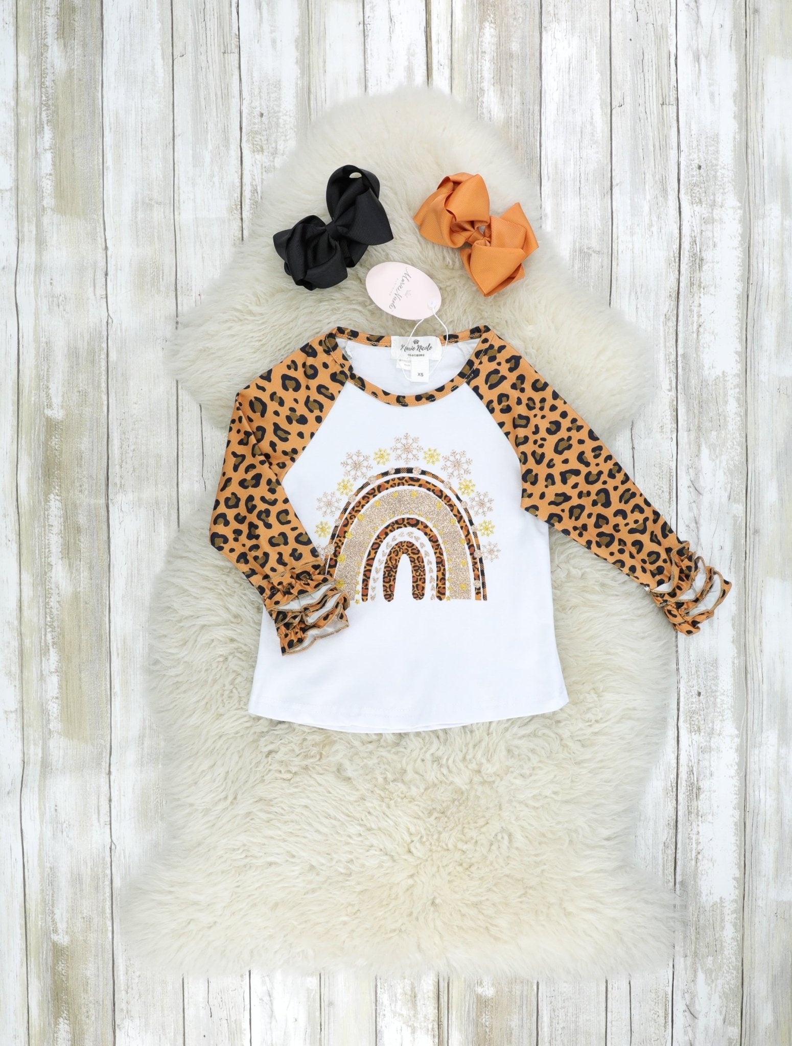 Golden Leopard Rainbow Raglan Shirt - Marie Nicole Clothing