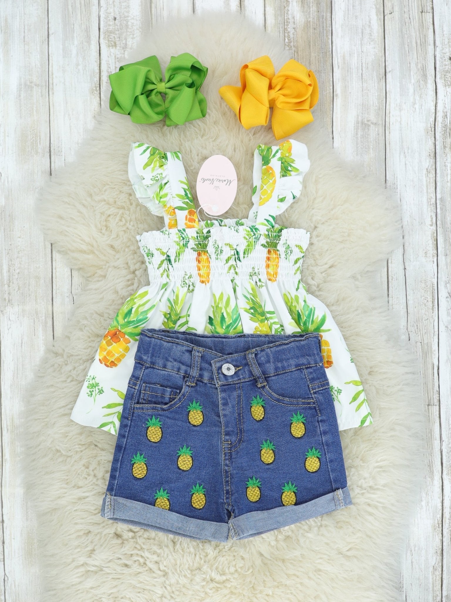 Pineapple Smocked Top & Denim Outfit - Marie Nicole Clothing