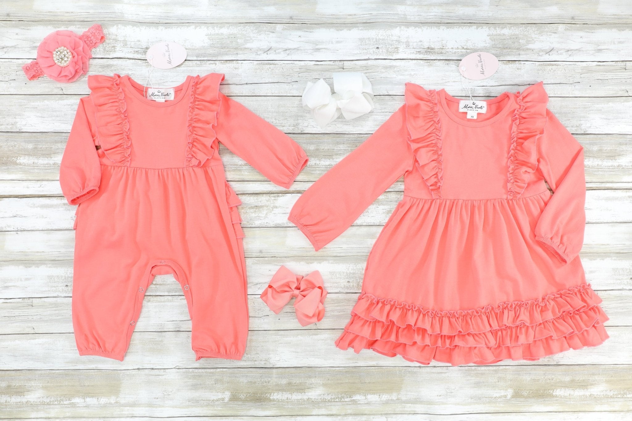 Coral Long Sleeve Ruffle Dress - Marie Nicole Clothing