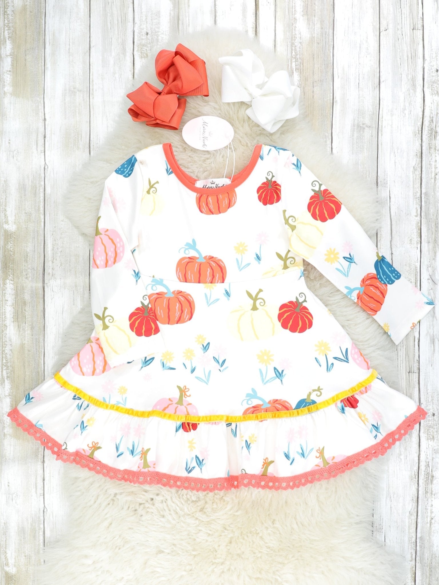 Bright Pumpkin Ruffle Dress - Marie Nicole Clothing