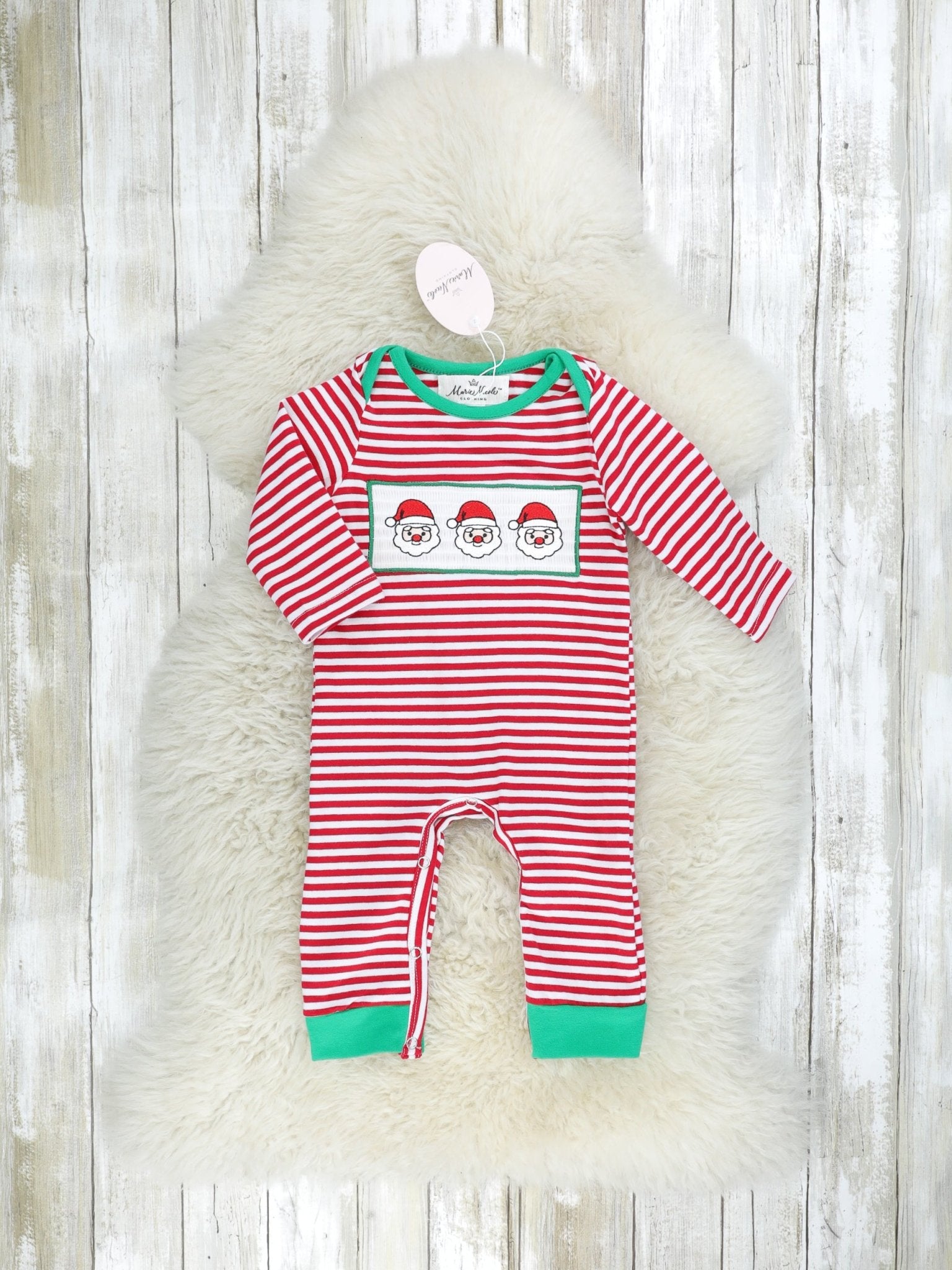 Green Santa Striped Romper - Marie Nicole Clothing