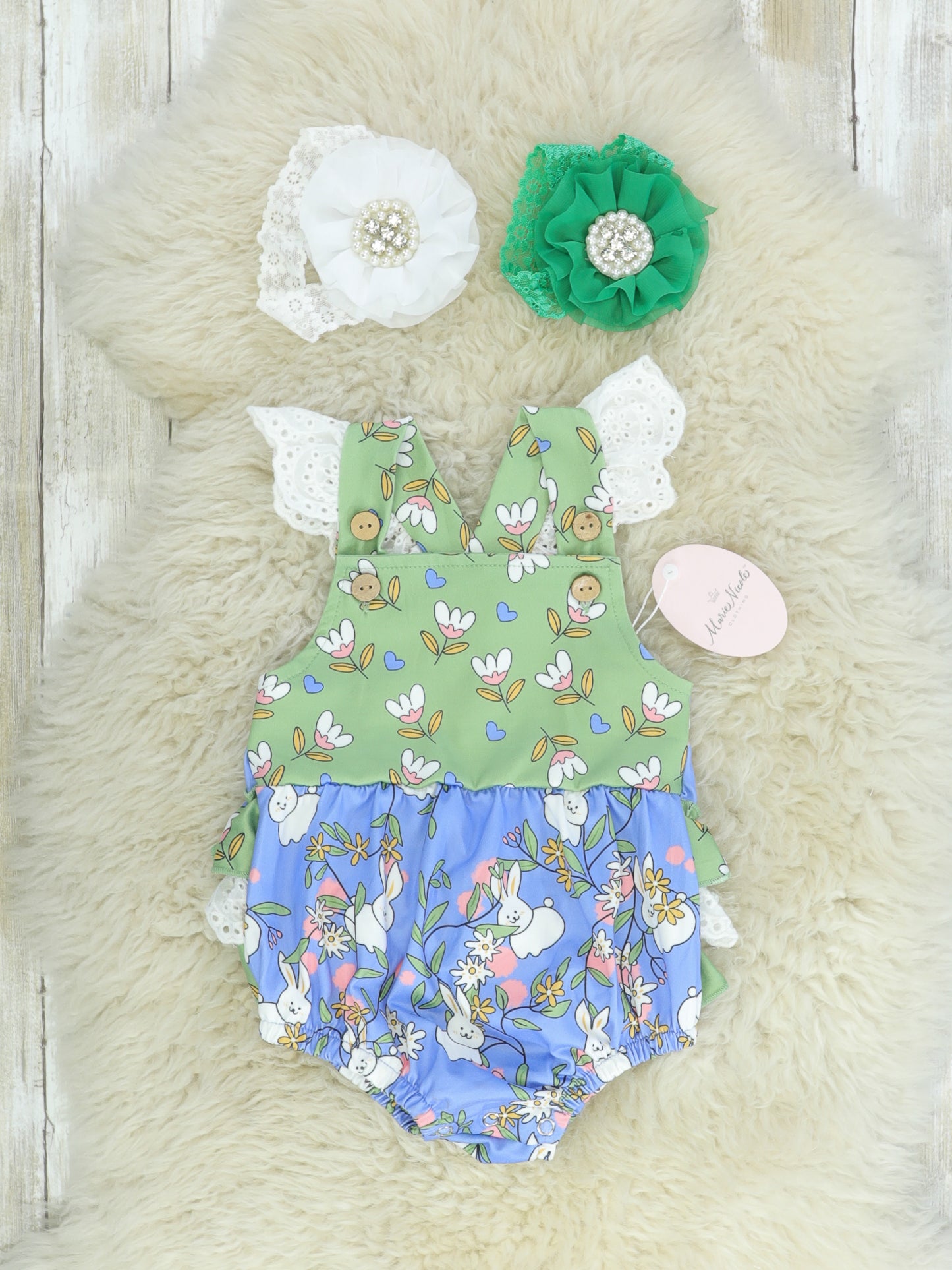 Estella's Easter Bunnies Ruffle Bubble Romper - Marie Nicole Clothing