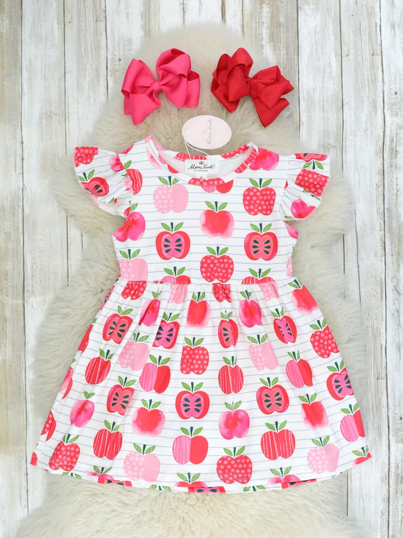 Pink & Red Apple Ruffle Dress - Marie Nicole Clothing