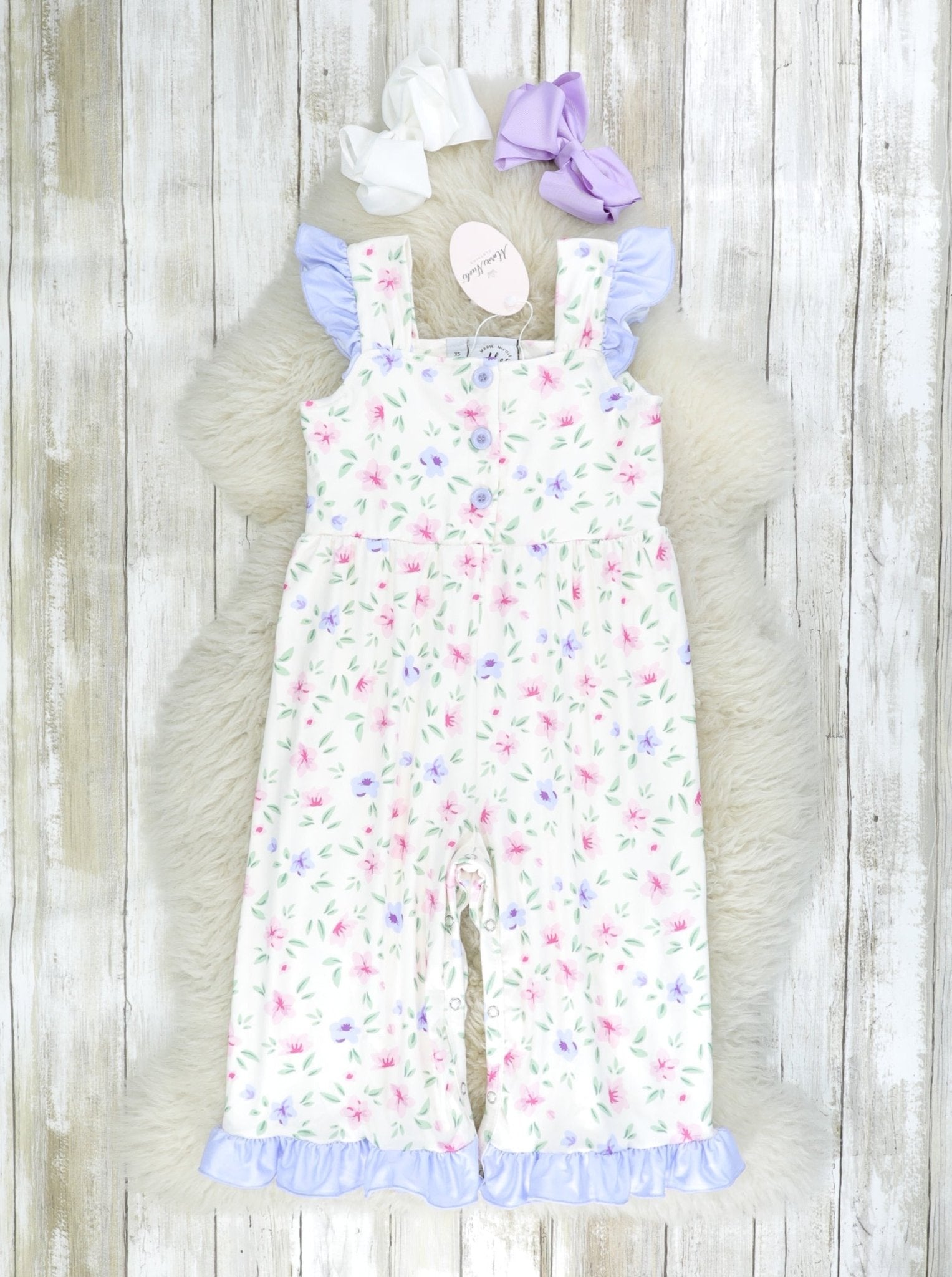 Lavender Floral Ruffle Jumpsuit - Marie Nicole Clothing
