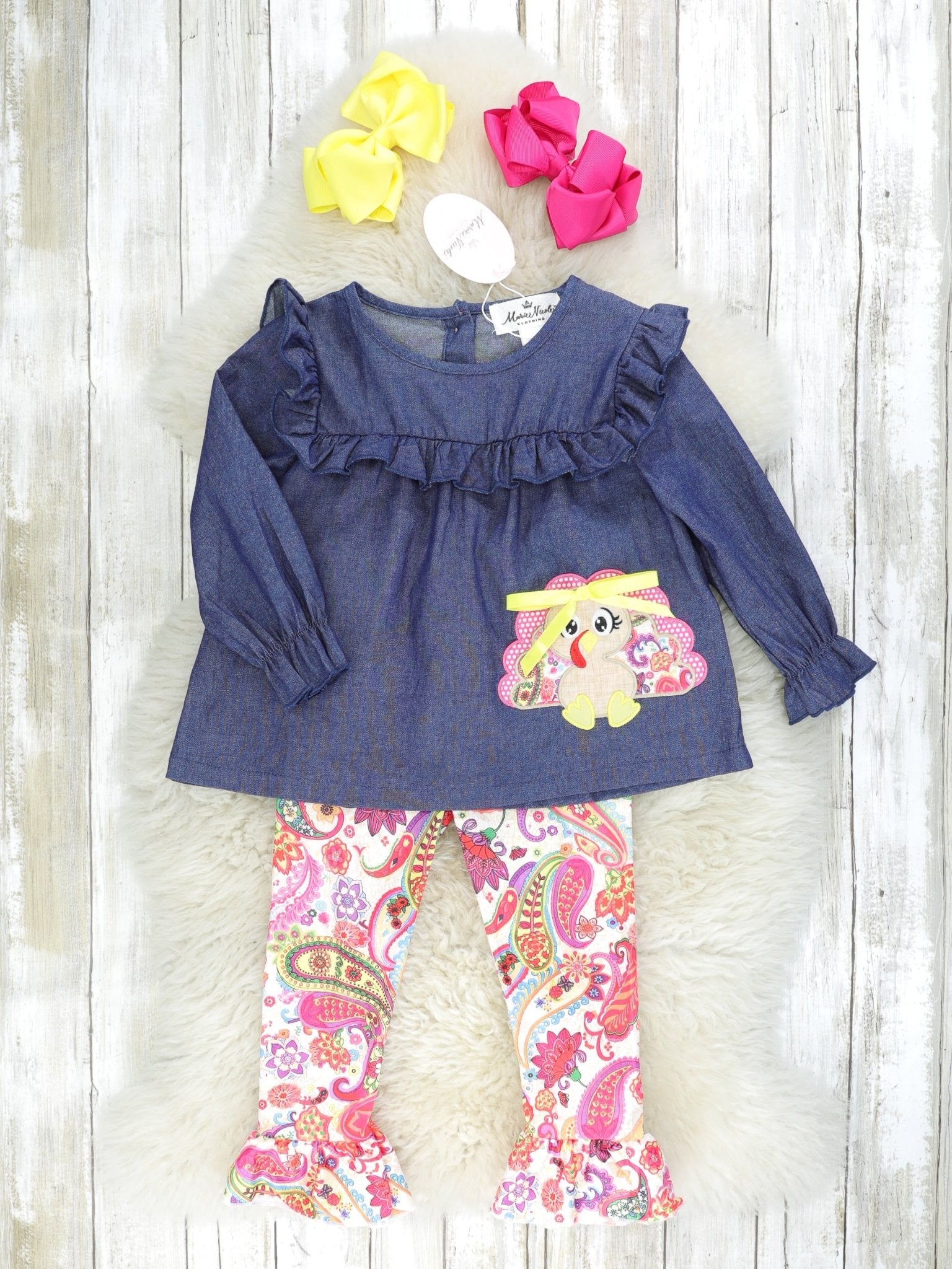 Pink Paisley Turkey Ruffle Outfit - Marie Nicole Clothing