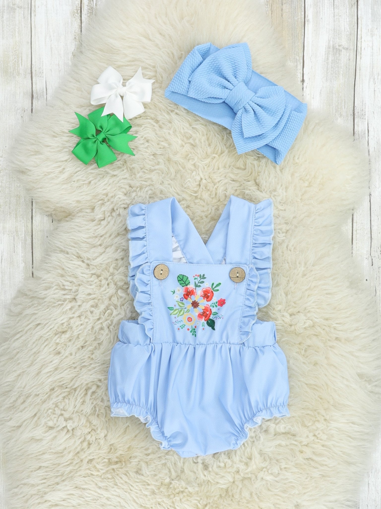 Cornflower Blue Floral Bubble Romper - Marie Nicole Clothing