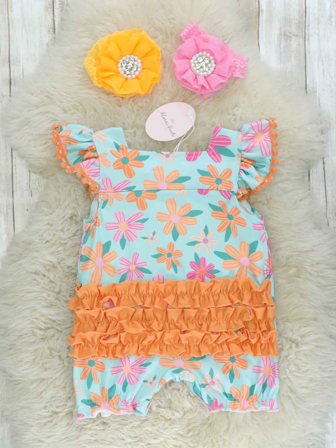 Orange & Pink Floral Romper - Marie Nicole Clothing