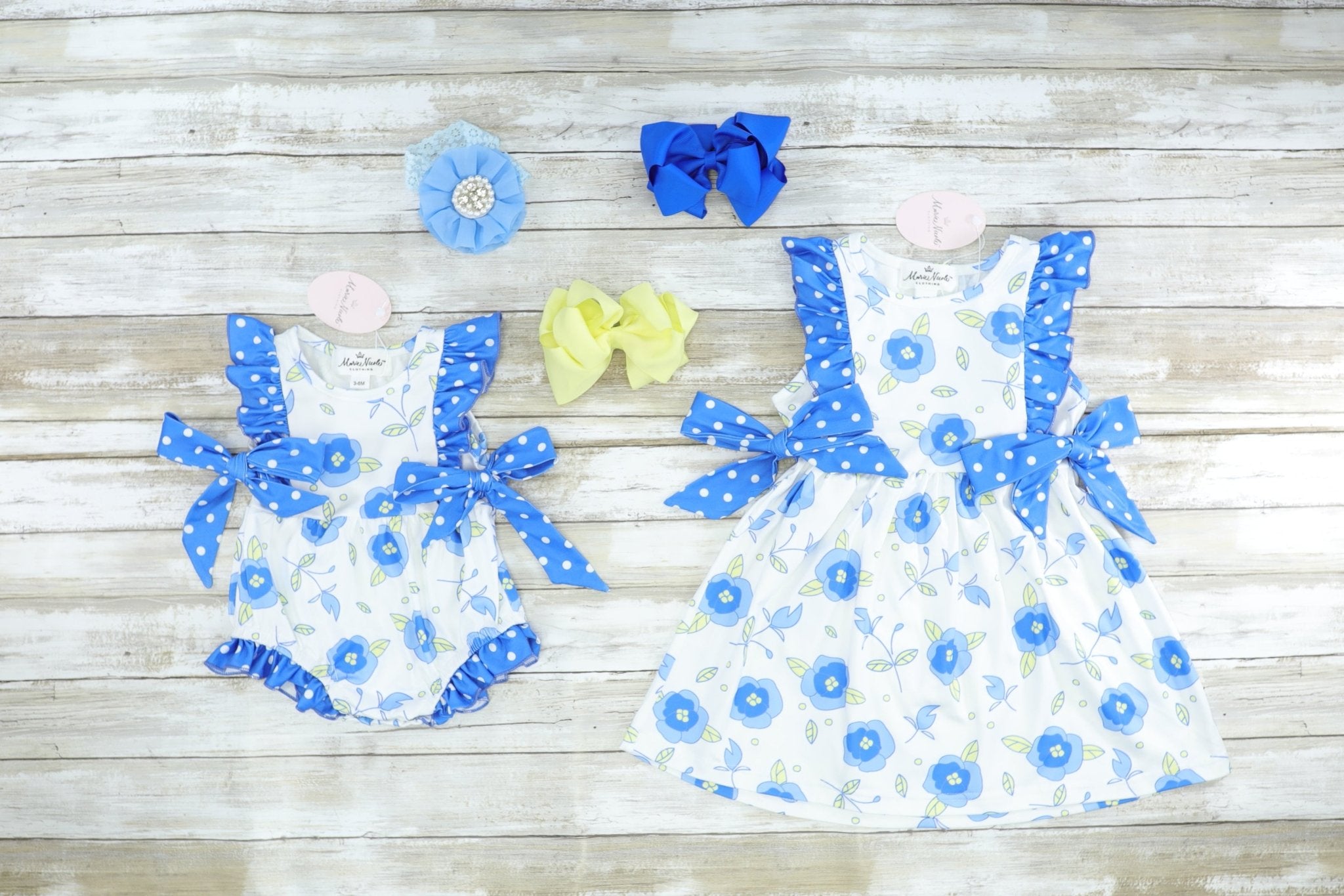 Blue Floral Polka Dot Bubble Romper - Marie Nicole Clothing