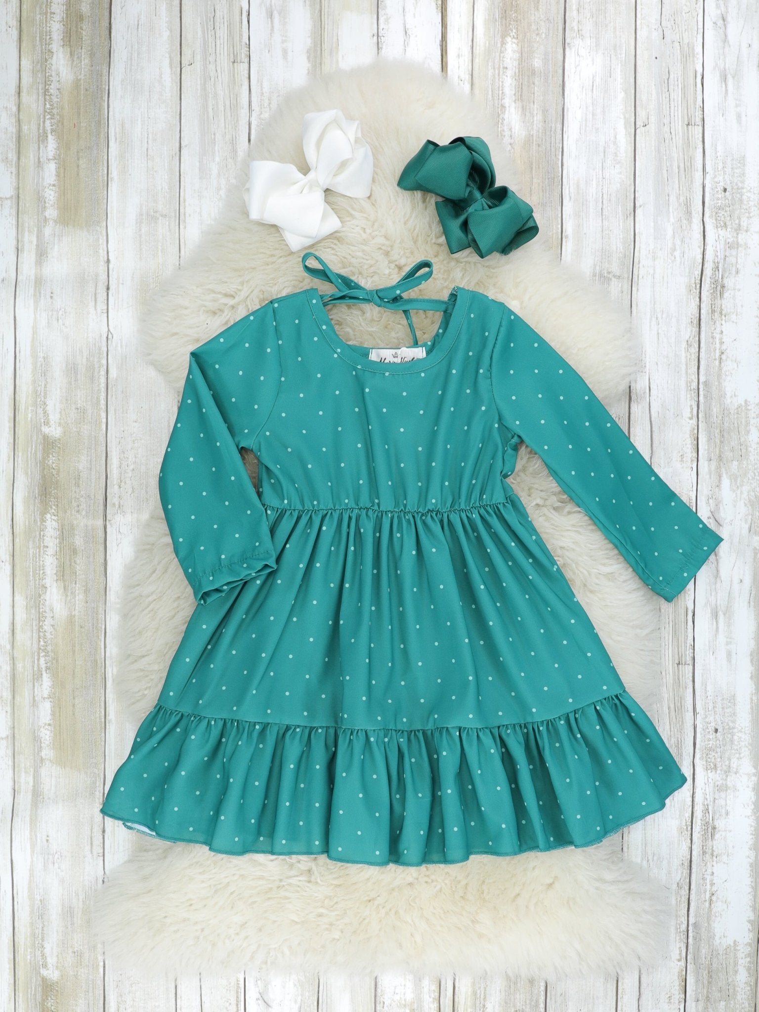 Mom & Me Teal Polka Dot Ruffle Tie Dress - Marie Nicole Clothing