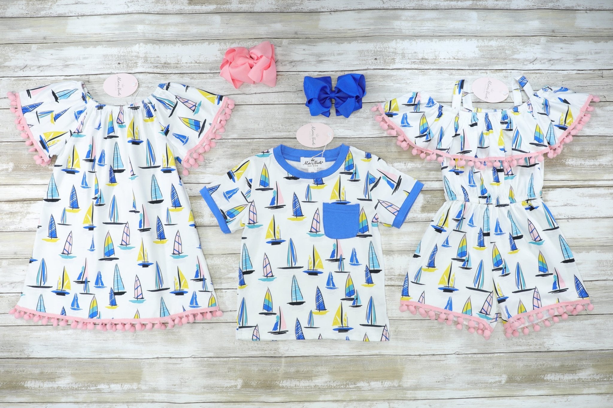 Sailboat Pom Pom Romper - Marie Nicole Clothing