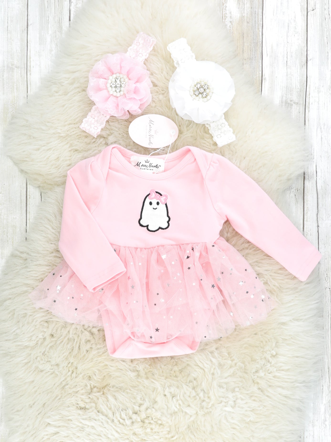 Pink Ghost Sparkle Tulle Romper - Marie Nicole Clothing