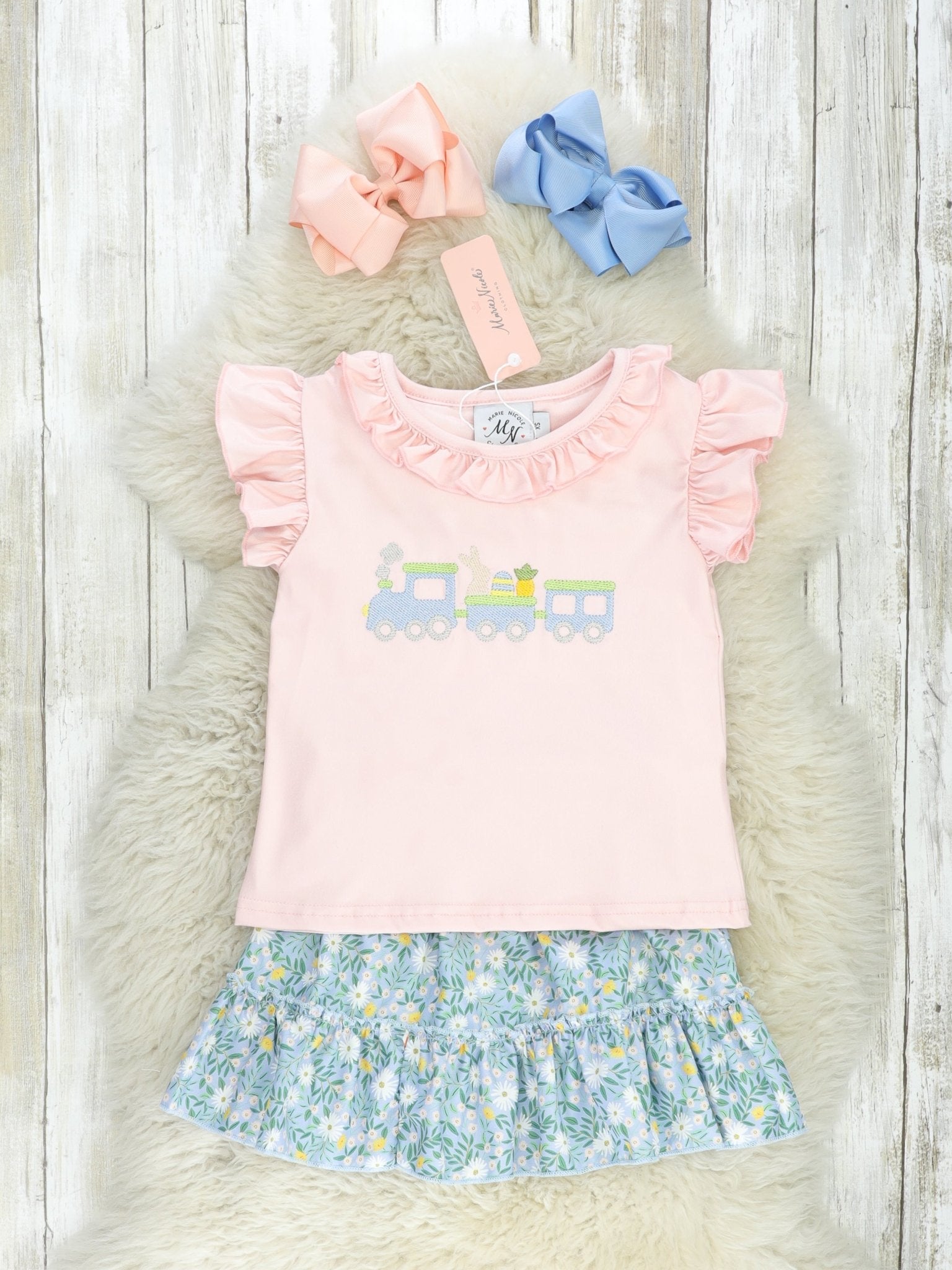 Floral Bunny Train Ruffle Outfit - Marie Nicole Clothing