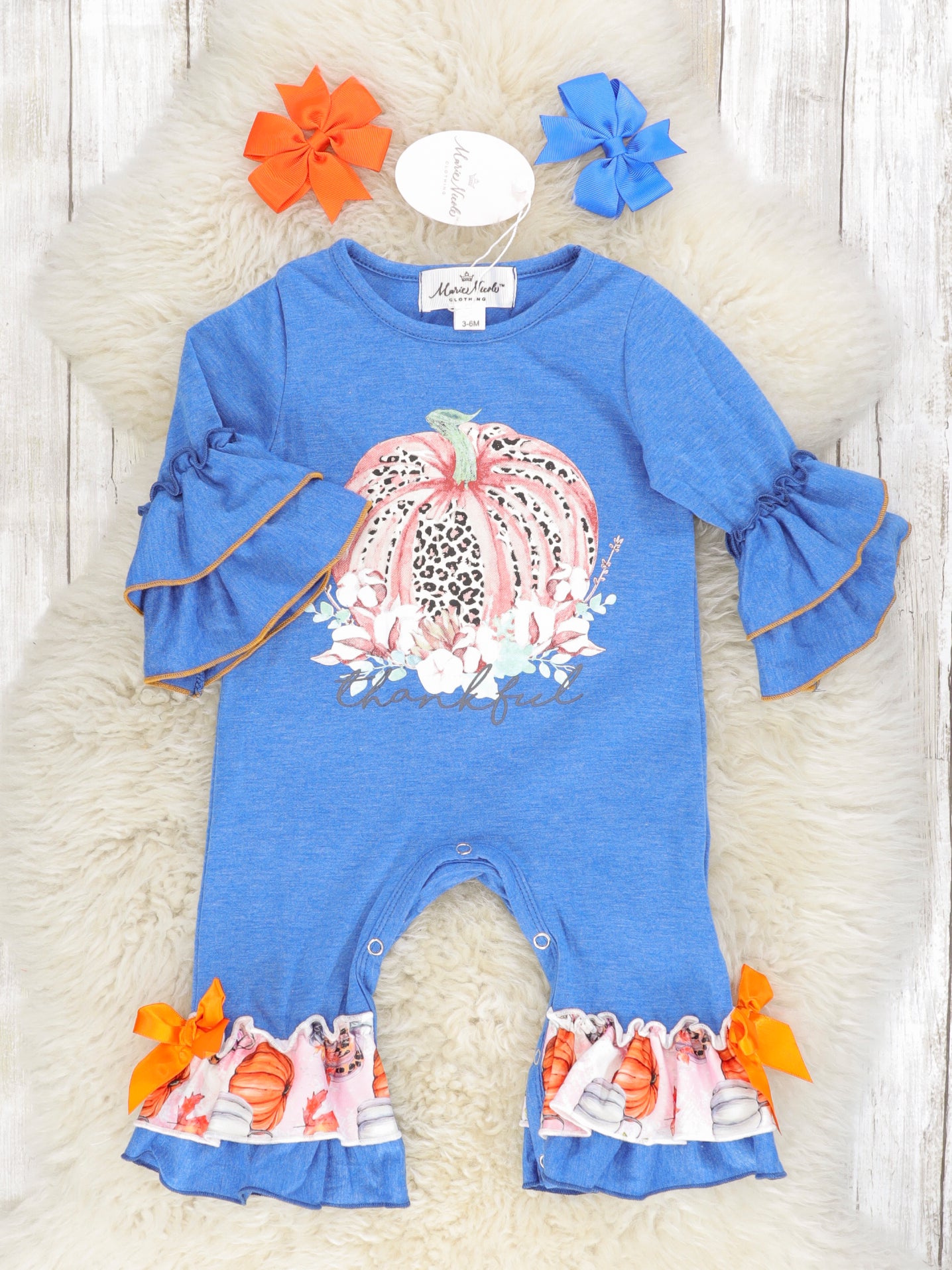 Pink Leopard Pumpkin Ruffle Romper - Marie Nicole Clothing