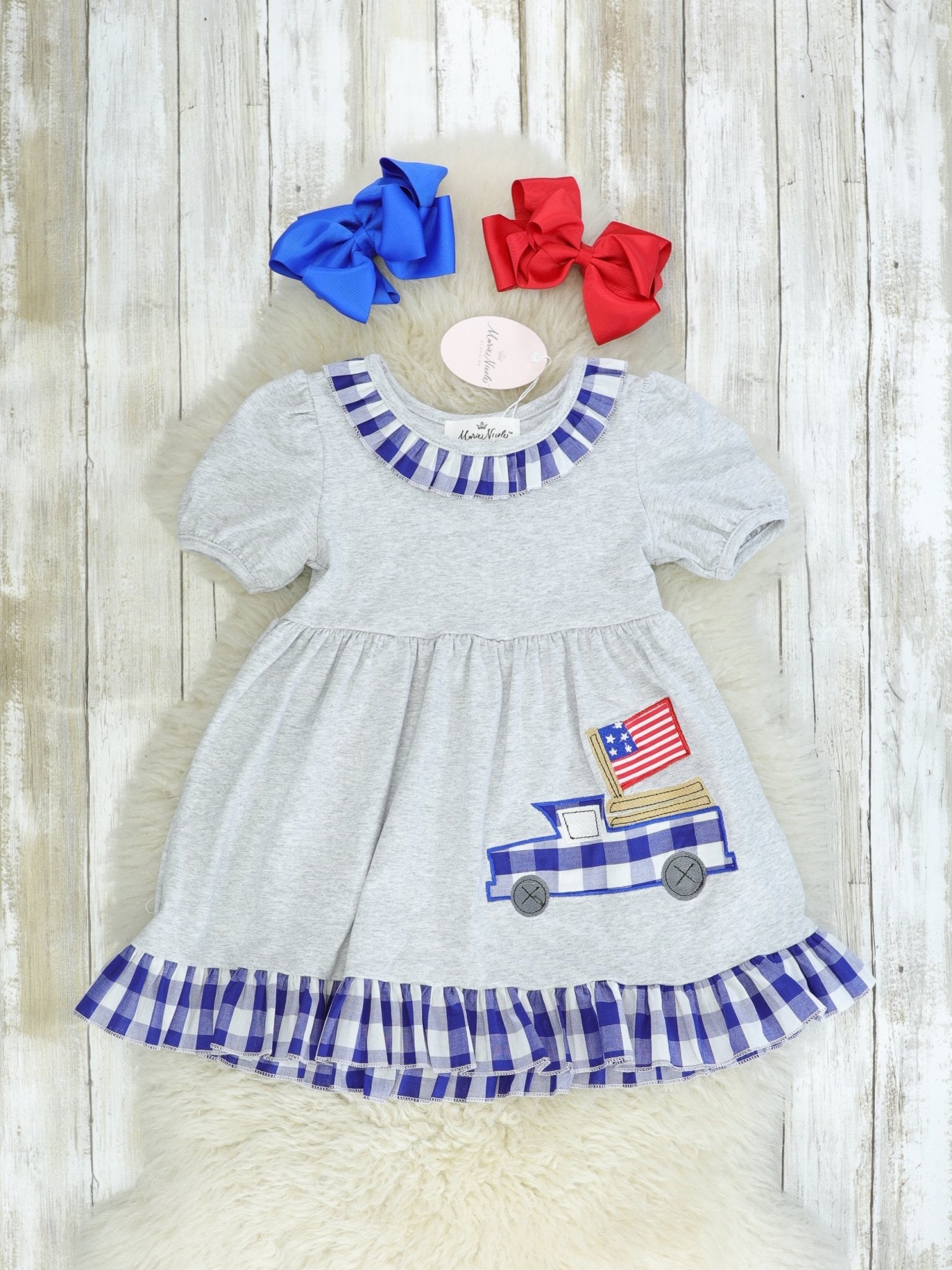 American Flag Truck Ruffle Dress - Marie Nicole Clothing