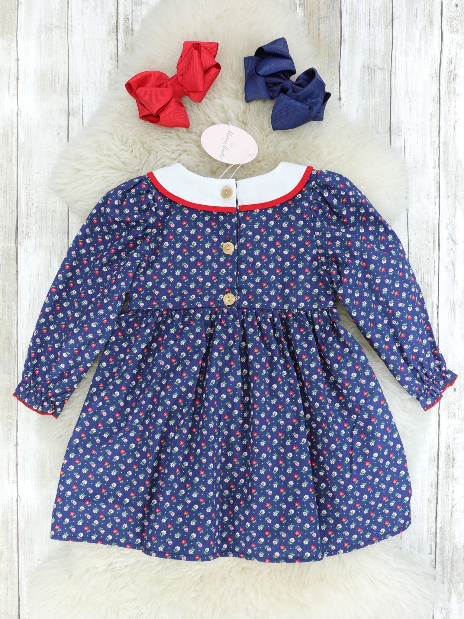 Navy Vintage Floral Smocked Dress - Marie Nicole Clothing