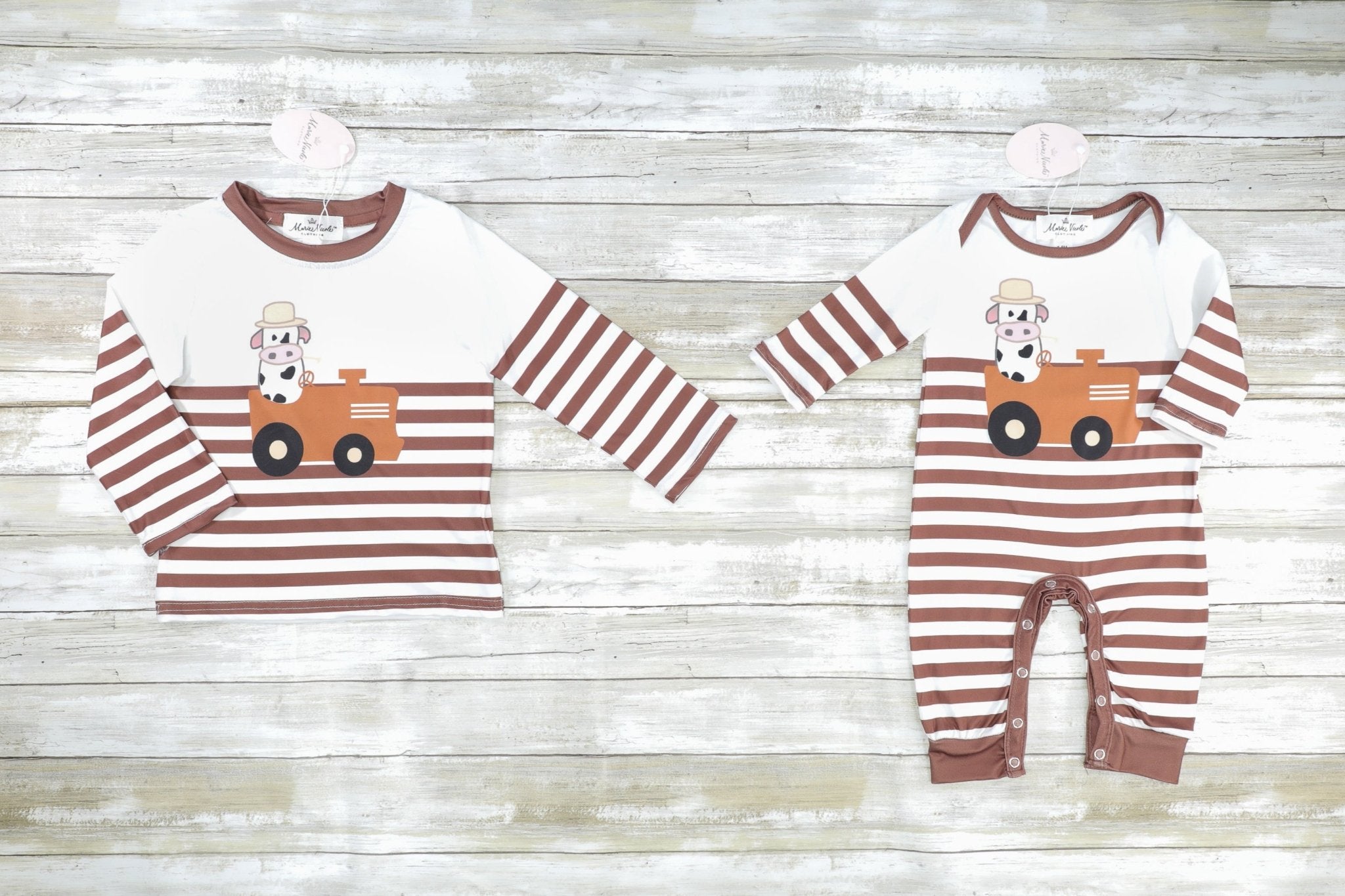 Brown Striped Cow Farmer Long Sleeve Shirt - Marie Nicole Clothing