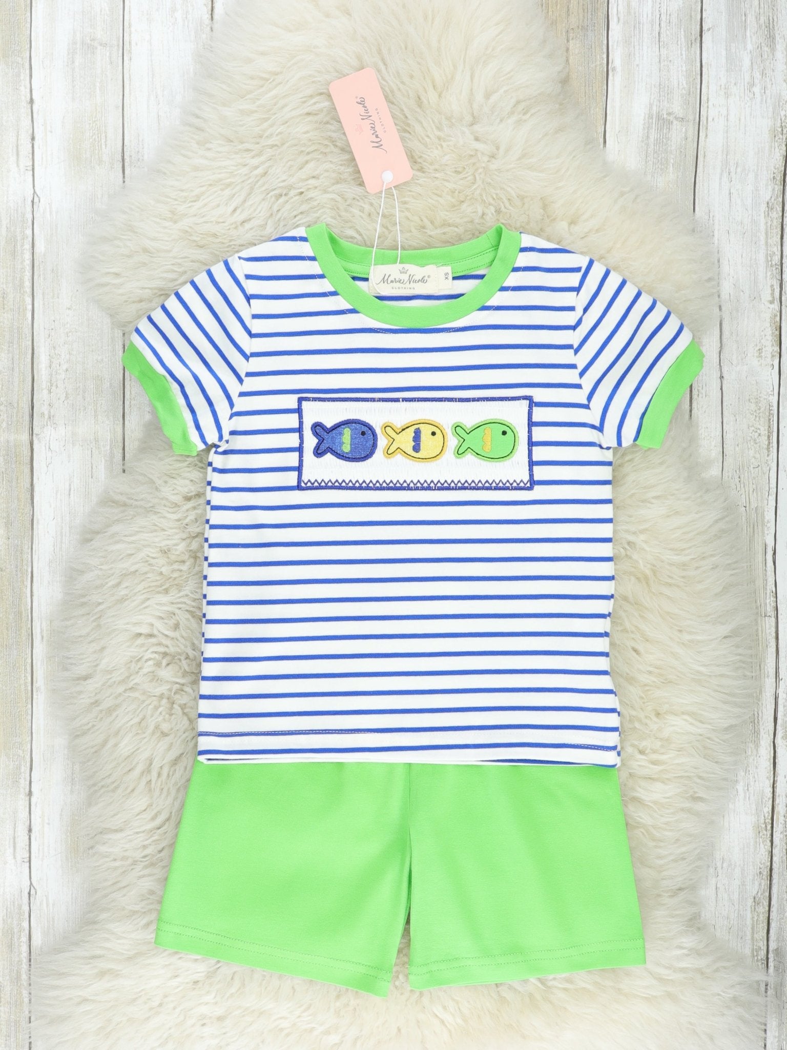 Striped Smocked Fish Outfit - Marie Nicole Clothing
