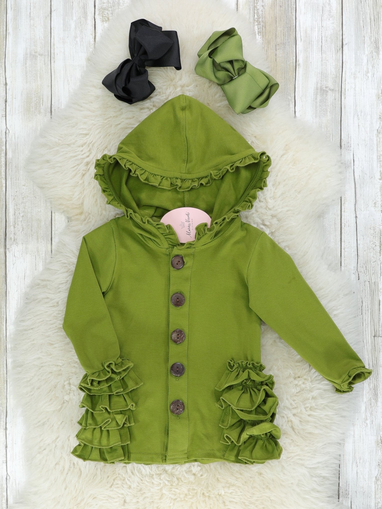 Cotton Ruffle Hooded Cardigan - Multiple Colors - Marie Nicole Clothing