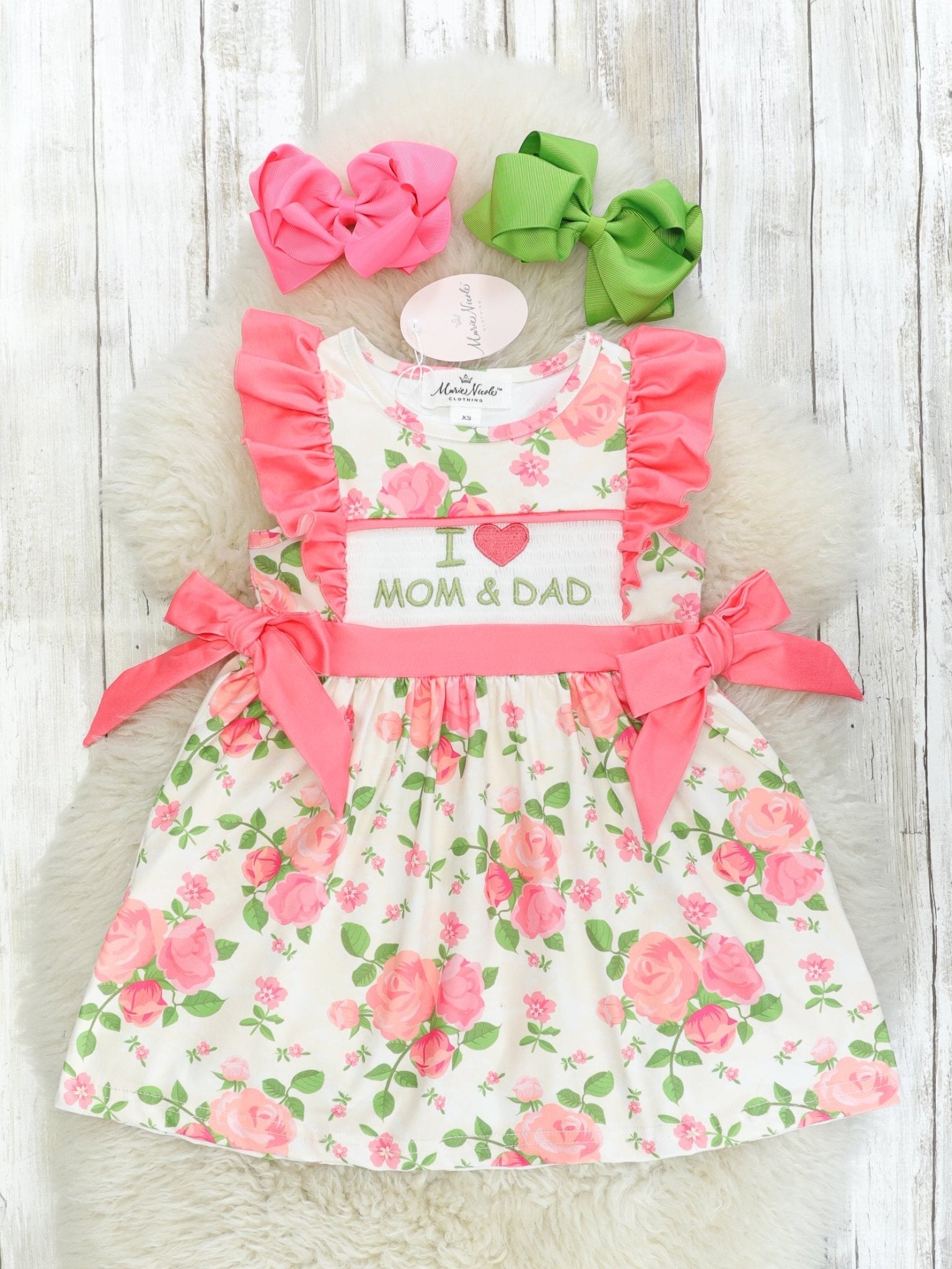 Bright Pink Floral I Love Mom & Dad Dress - Marie Nicole Clothing