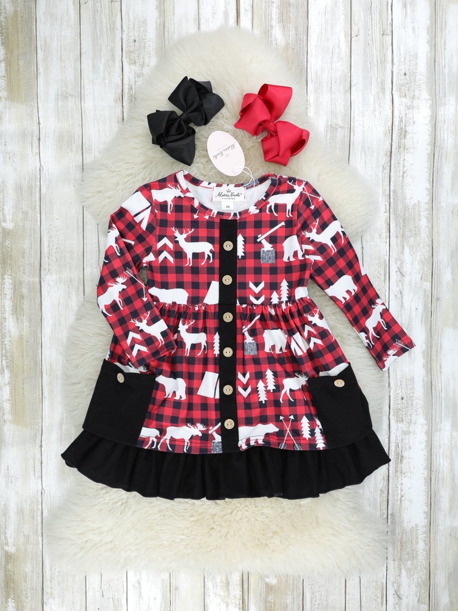 Buffalo Plaid Lumberjack Ruffle Dress - Marie Nicole Clothing