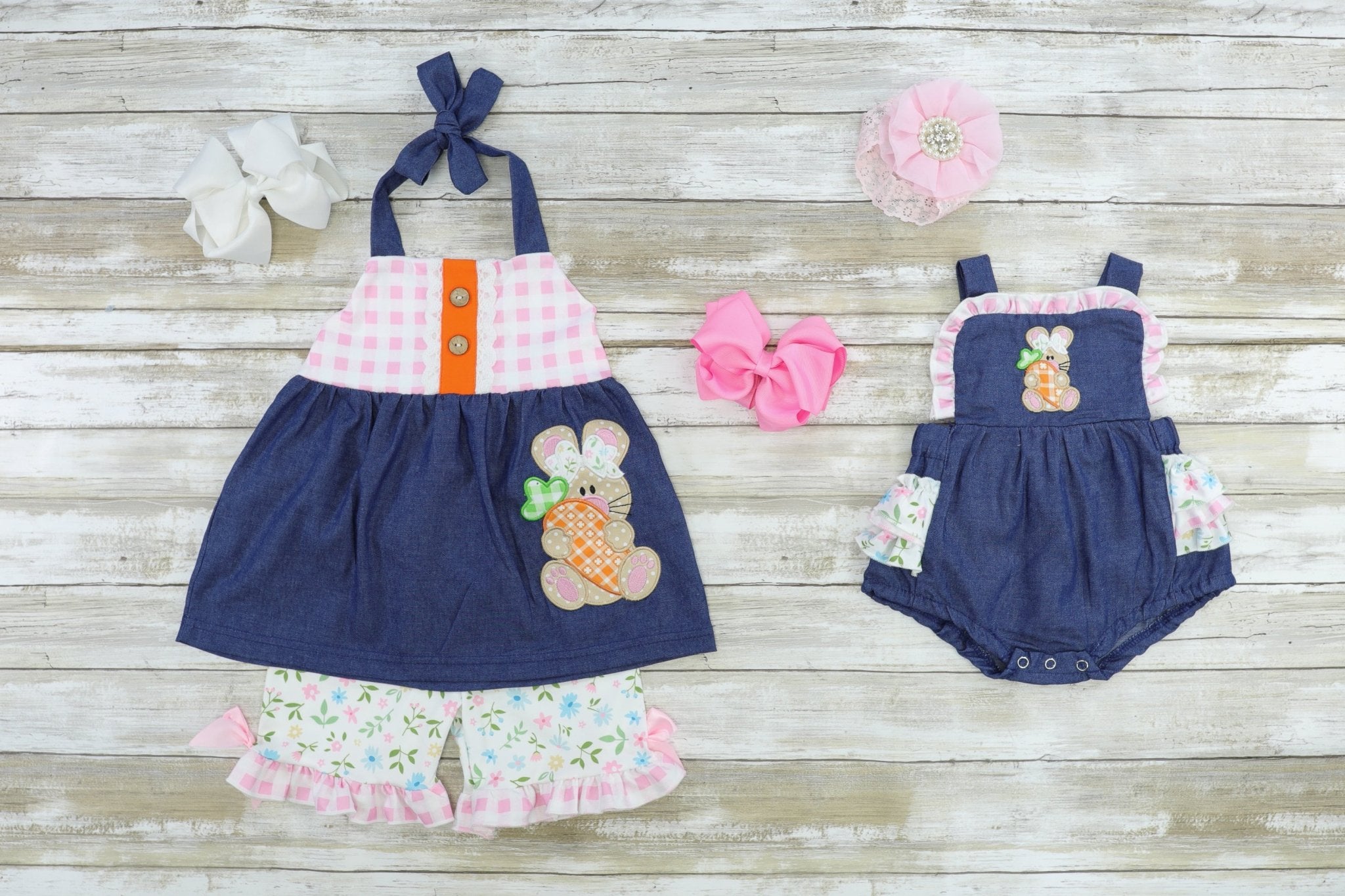 Spring Floral Bunny Chambray Tank & Shorts Outfit - Marie Nicole Clothing
